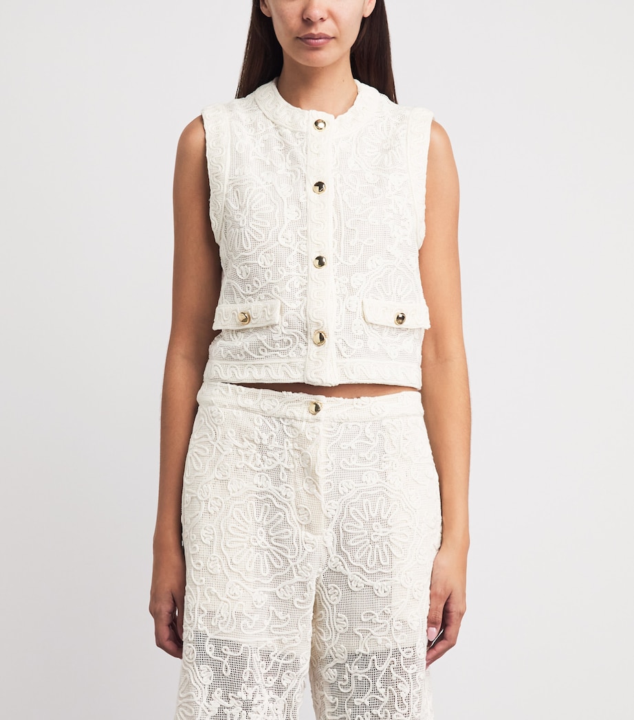 Maje Womens Guipure Lace Waistcoat Ecru Image 4