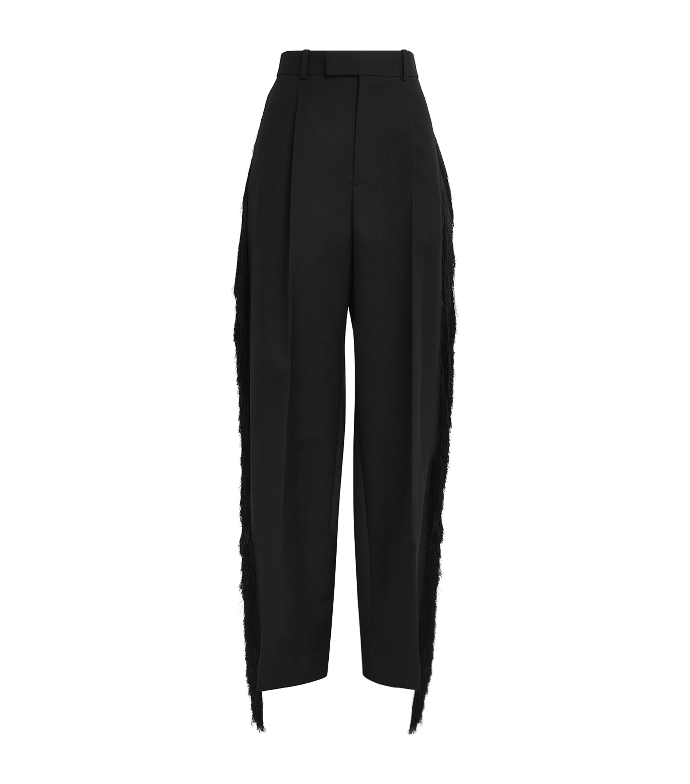 Shop Carven Tuxedo Wool Fringe-detail Trousers In Black