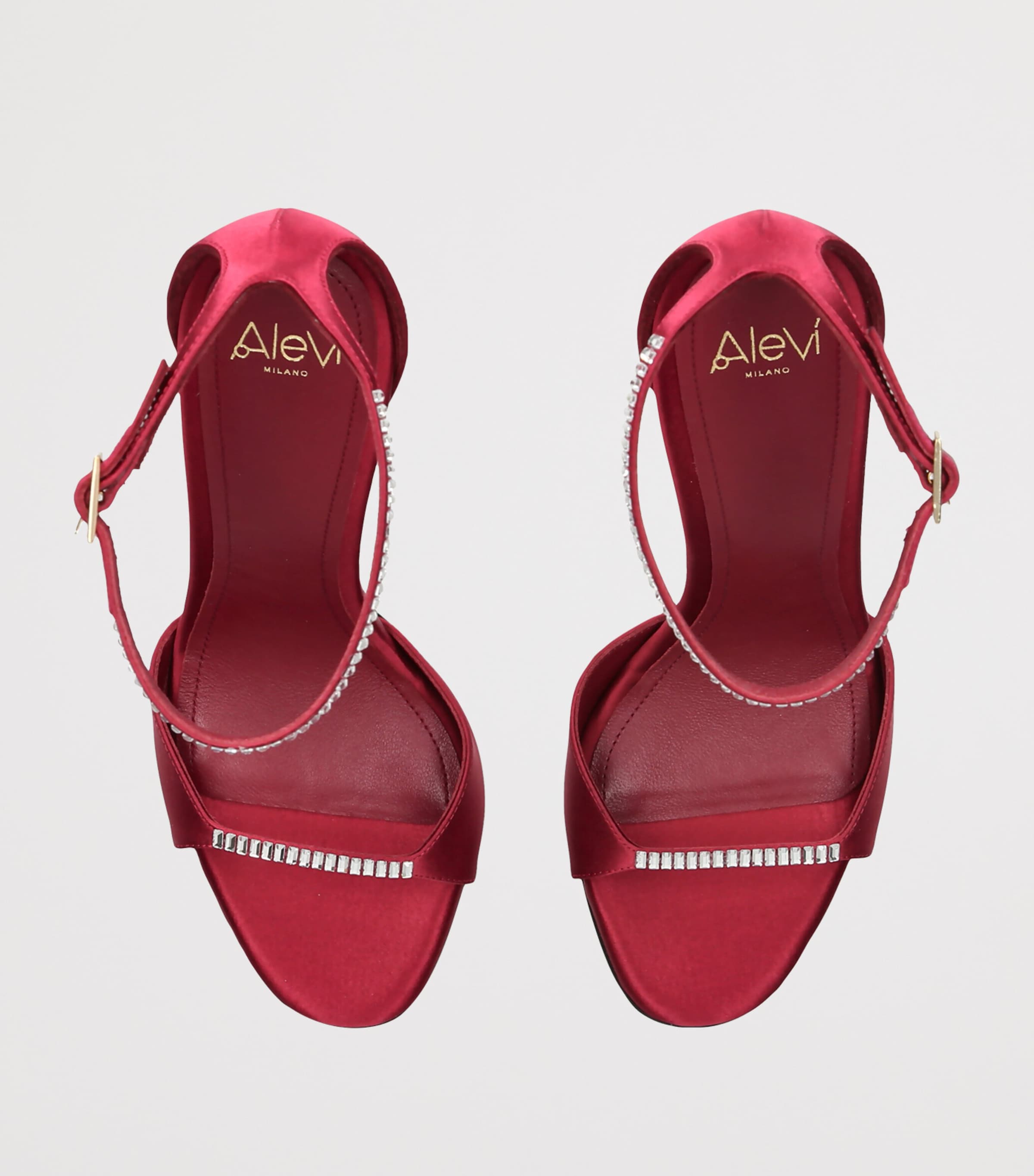 Alevì Satin Ninel Xtal Heeled Sandals 110 Red Image 3