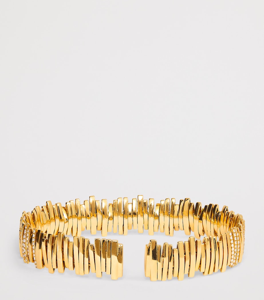 Suzanne Kalan Yellow Gold and Diamond Half Pavé Cuff Bangle Yg/wd Image 3