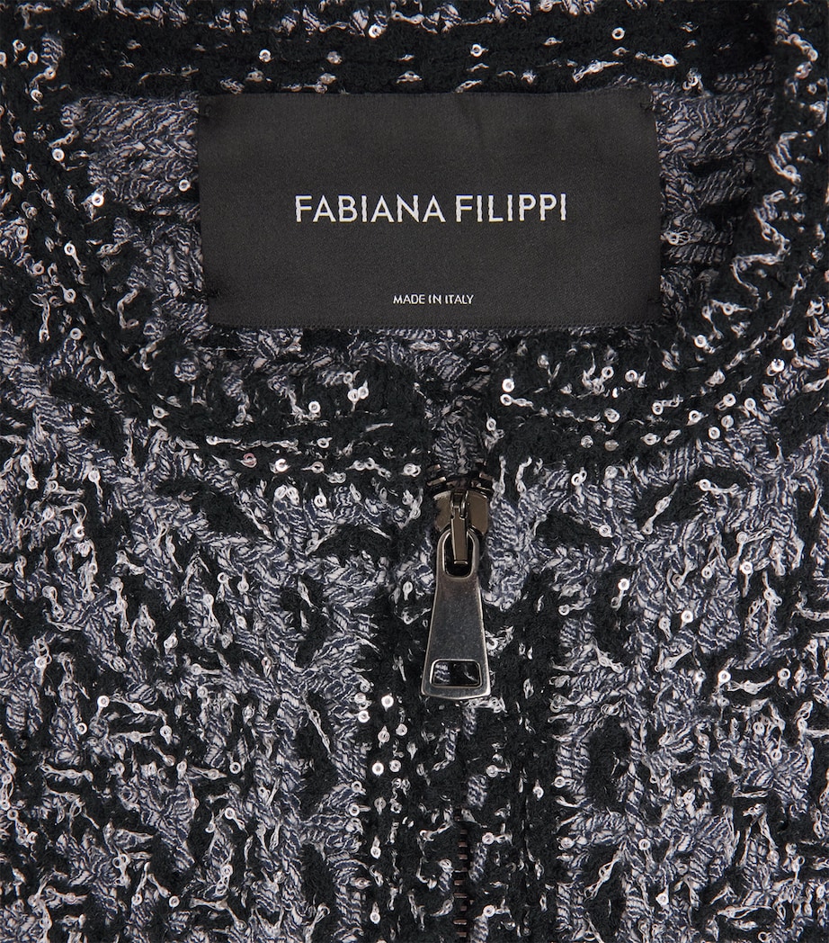 Fabiana Filippi Womens Embellished Tweed Zip-Up Cardigan Blu Notte Image 6