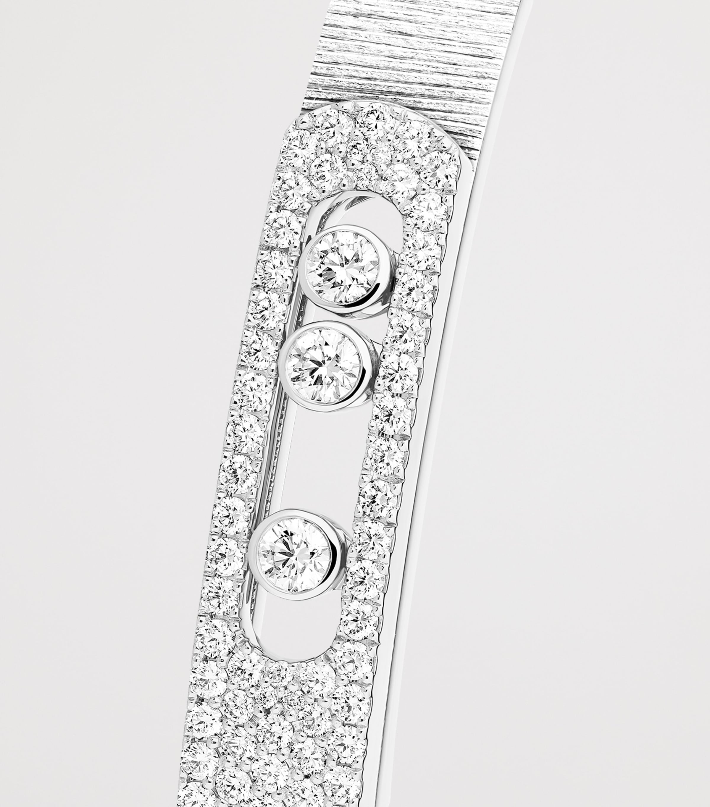 Messika Move Noa Diamond and White Gold Half Pavé Chiselled Bangle (1.20ct) White Gold Image 3