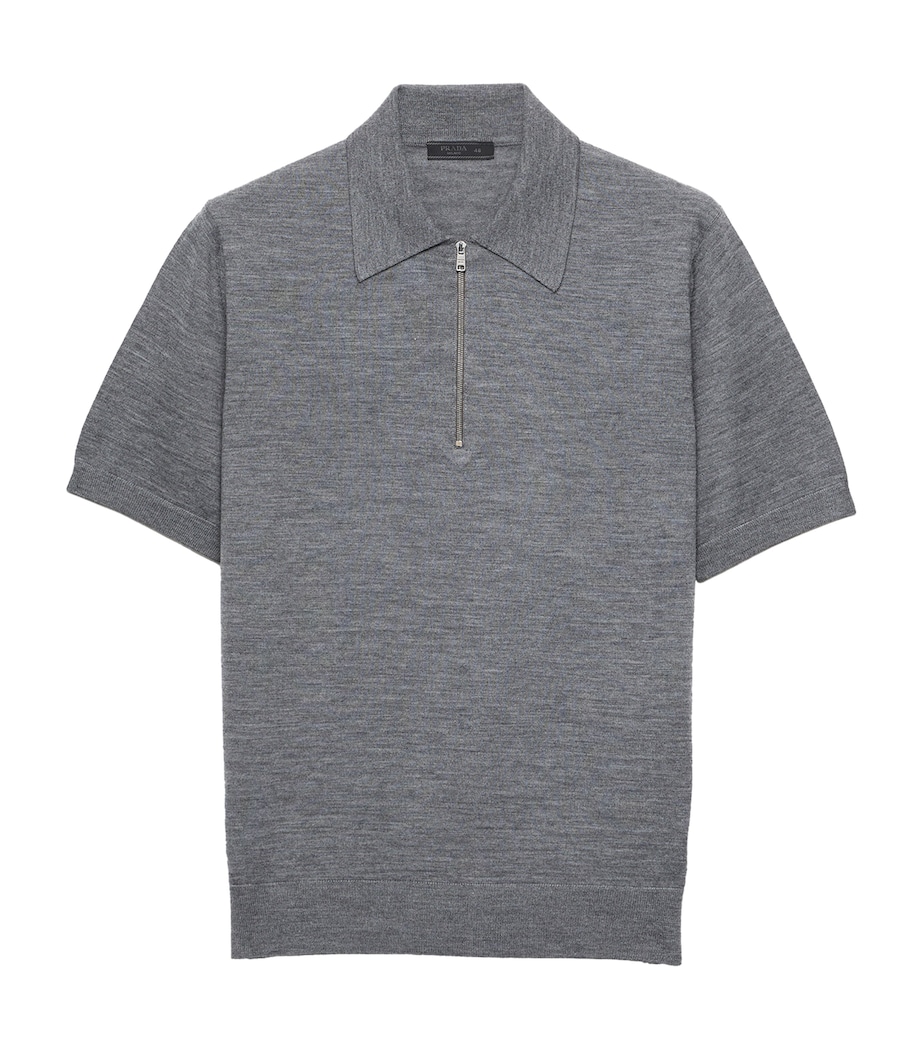 Prada Mens Wool Zip-Up Polo Shirt Grey Image 1