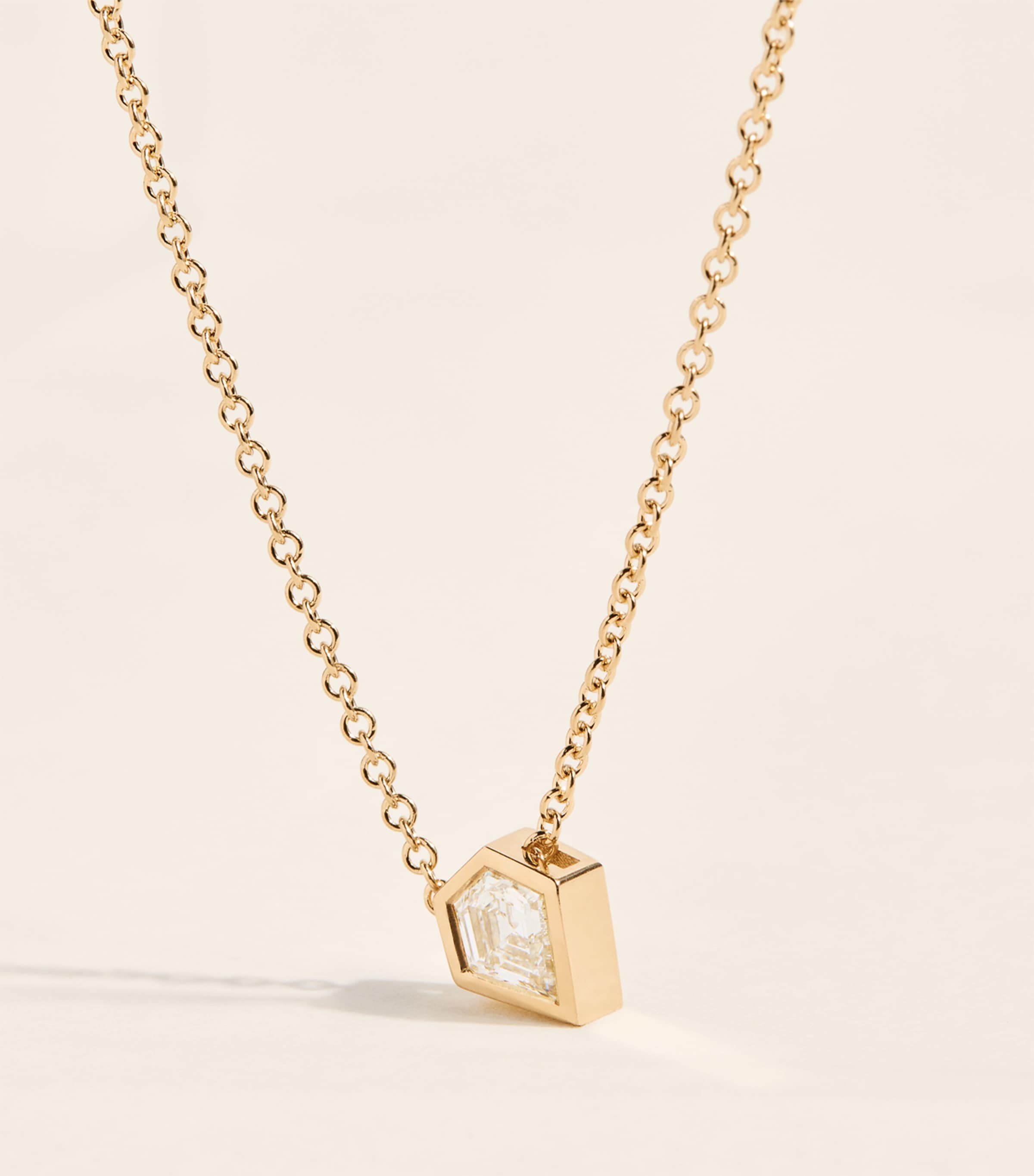 Azlee Yellow Gold and Shield Diamond Trace Chain Necklace Yellow Gold Image 4