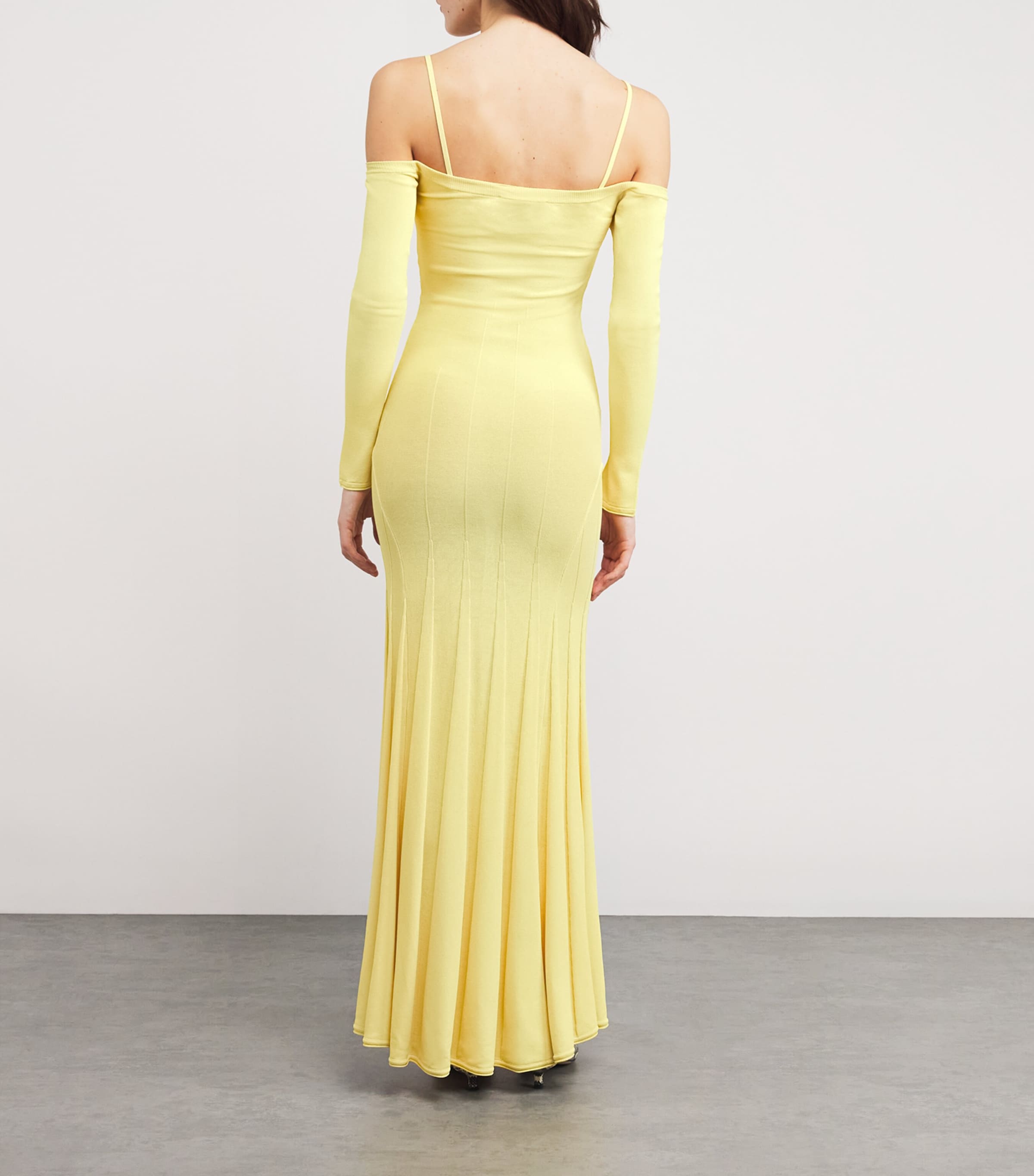 Jacquemus Womens Knitted Off-The-Shoulder Maxi Dress Yellow Image 3