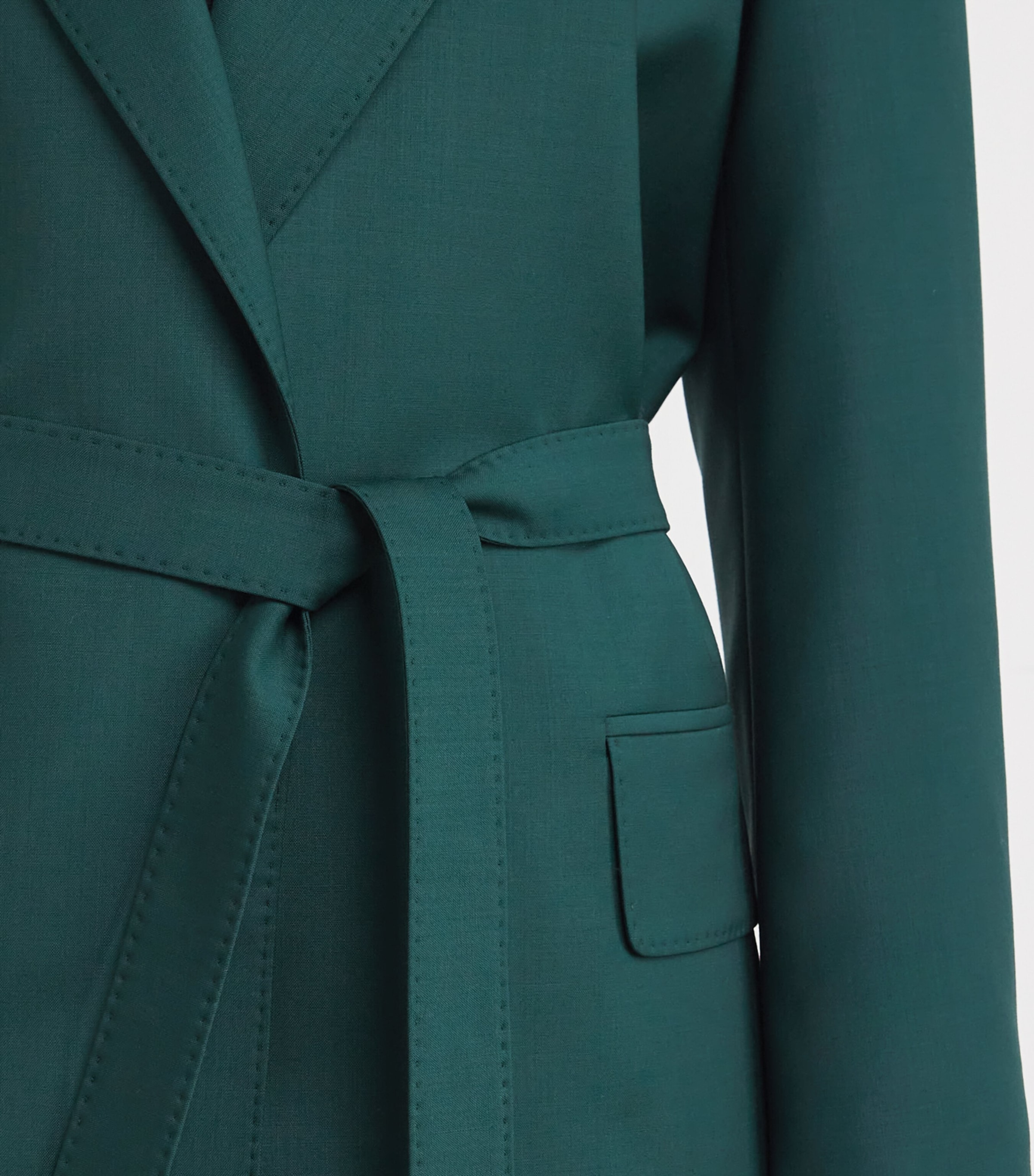 Virgin Wool Tie-Waist Blazer DARK GREEN Image 6