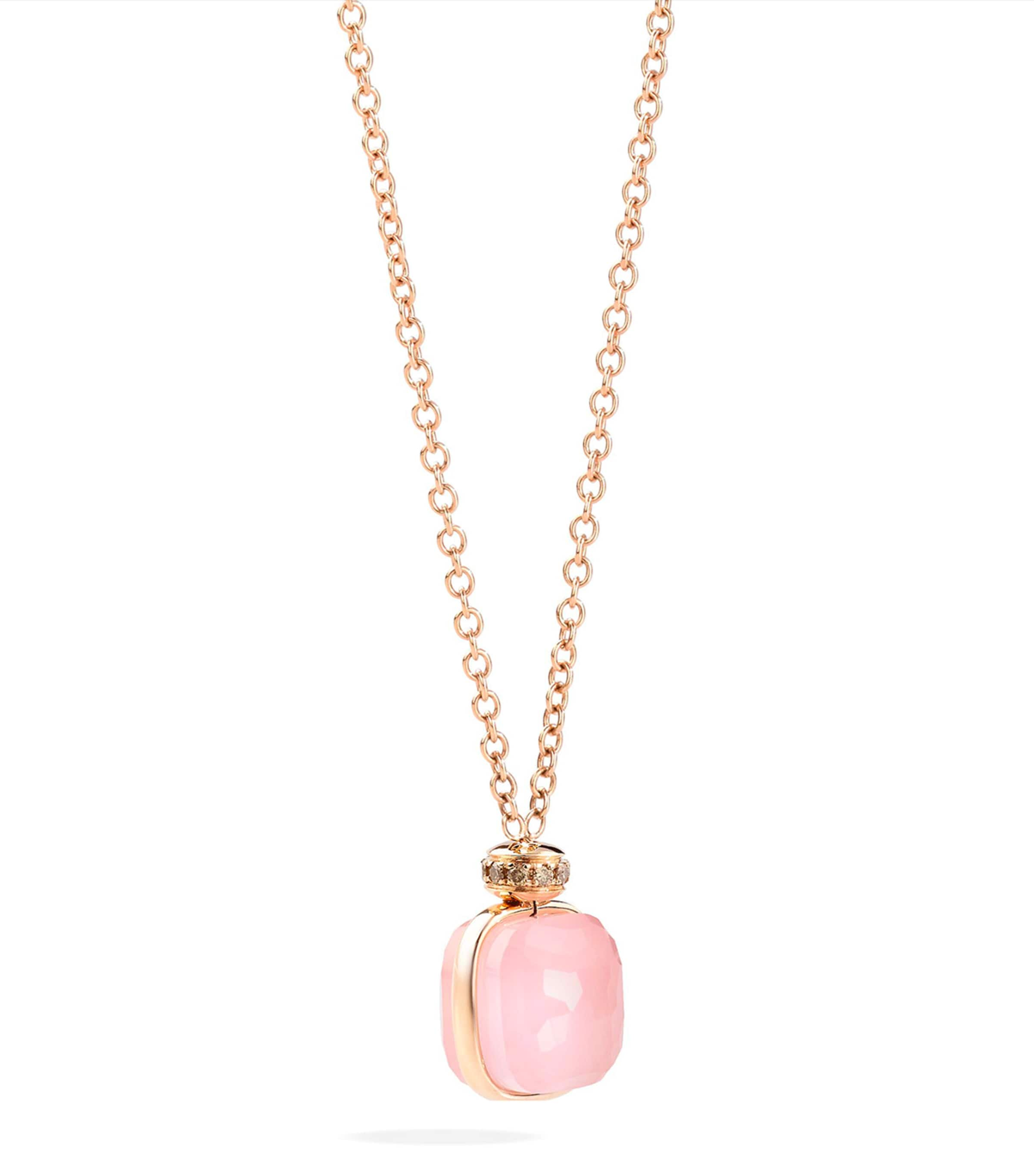 Pomellato Mixed Gold Rose Quartz and Diamond Nudo Necklace Harrods UK