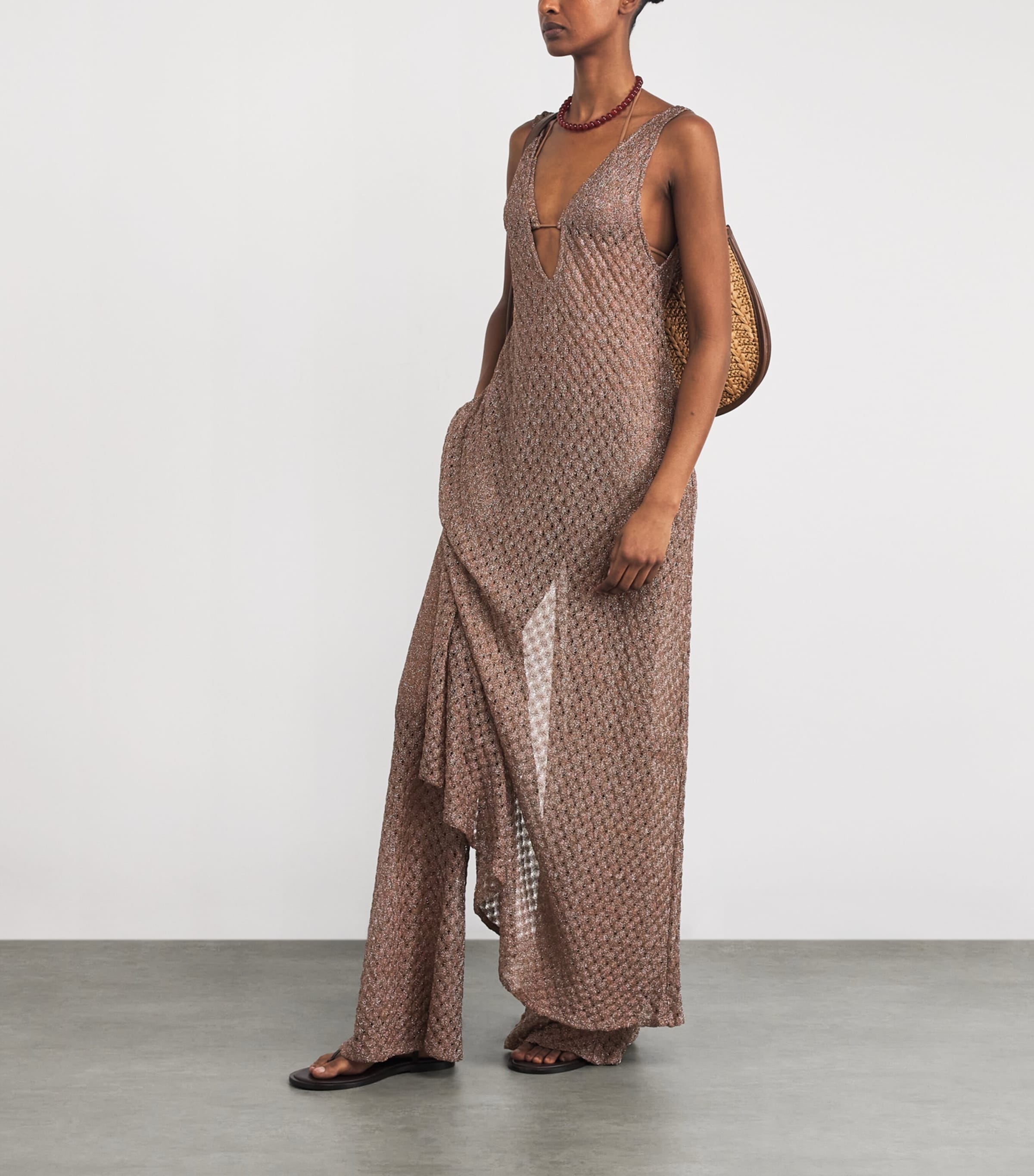 Lamé Flared Trousers S80EE BROWN Image 2