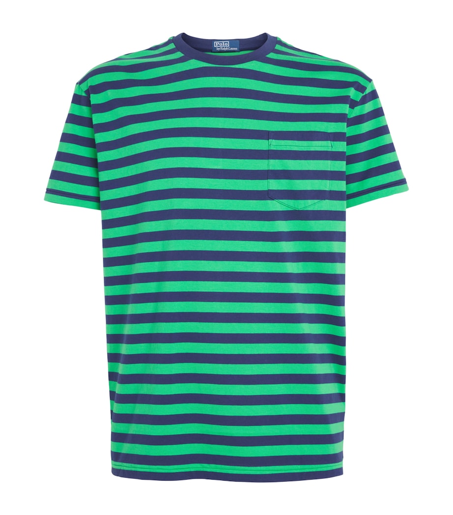 Polo Ralph Lauren Mens Cotton Stripe Classic Fit T-Shirt Ss Emerald/drk Coblt Image 1