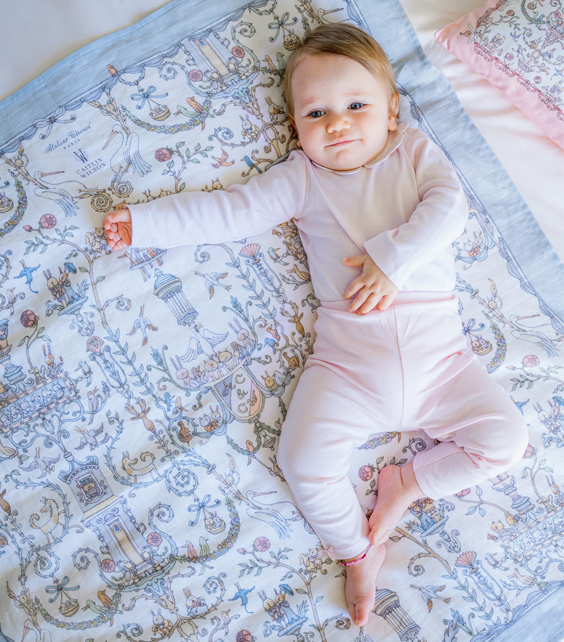 x Caitlin Wilson Toile De Jouy Blanket (100cm x 100cm) BLUE Image 2