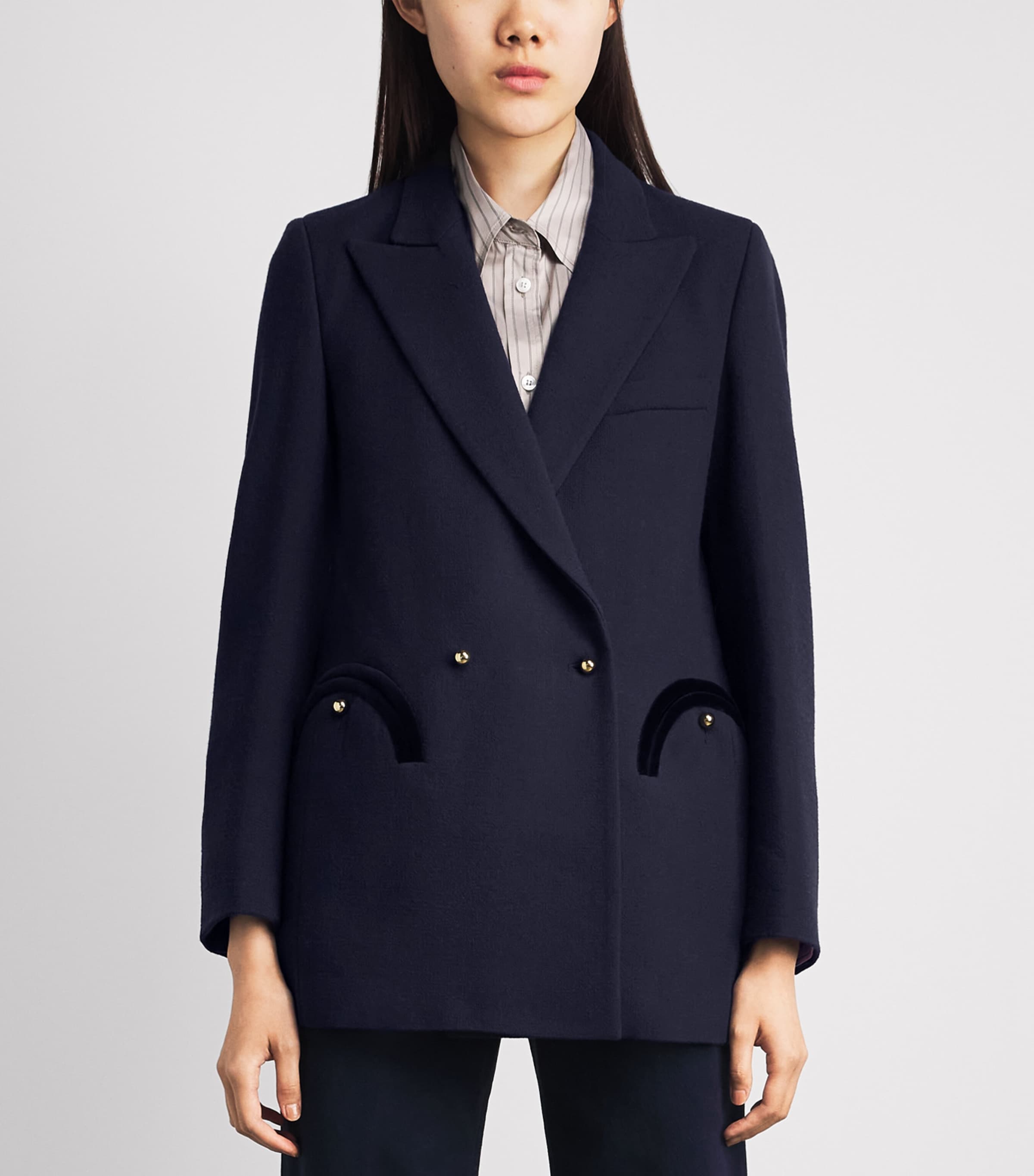 Blazé Milano Womens Virgin Wool Double-Breasted Everyday Blazer Navy Image 4