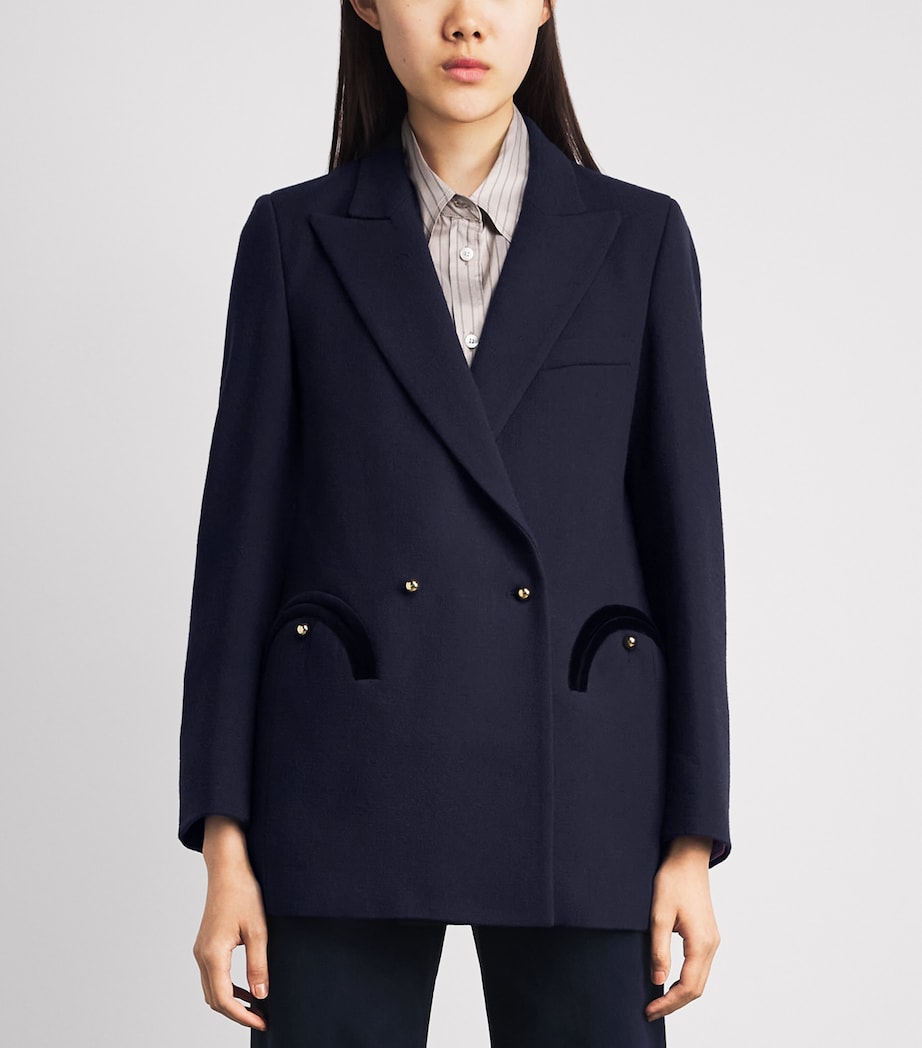 Blazé Milano Womens Virgin Wool Double-Breasted Everyday Blazer Navy Image 4