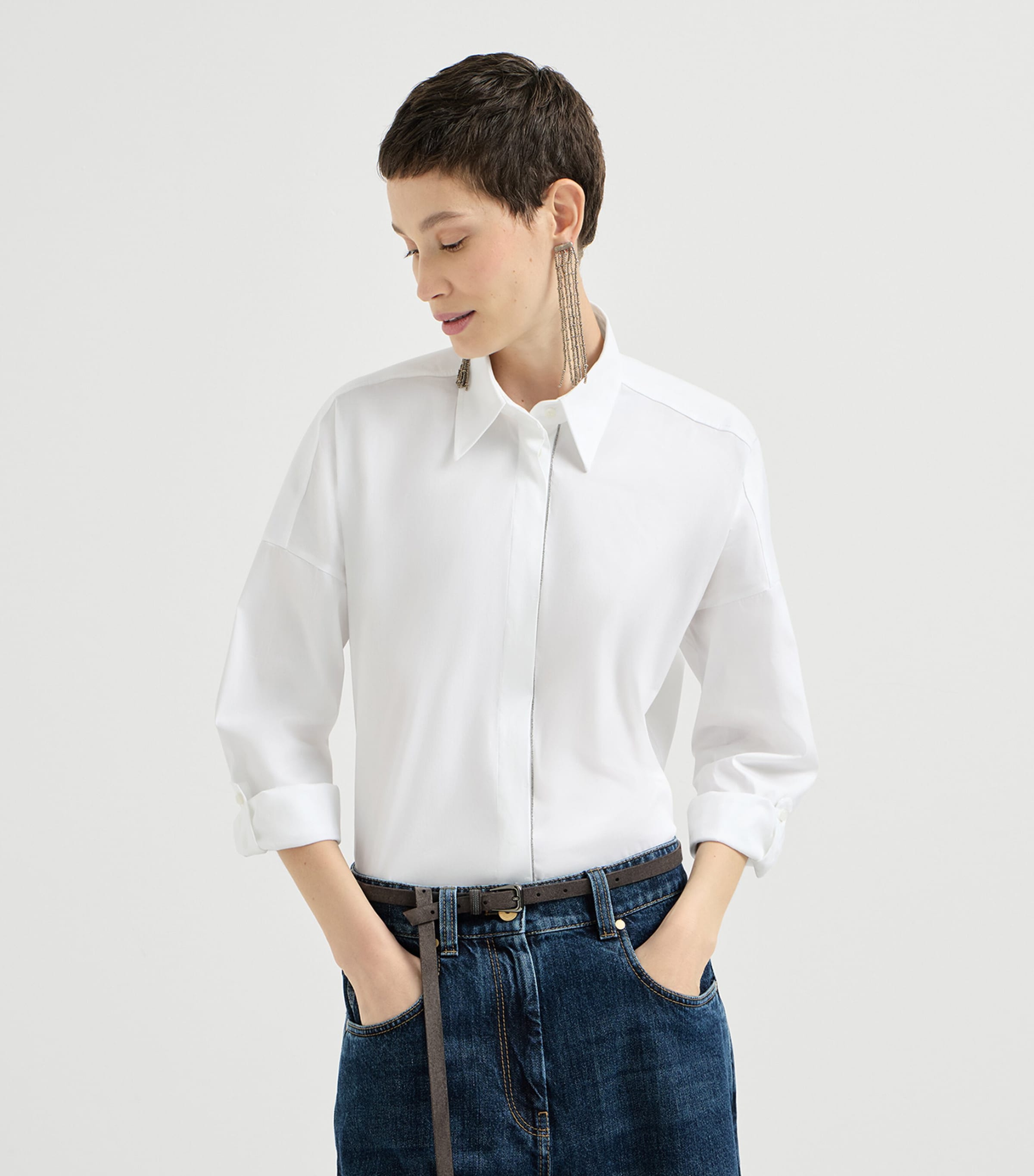 Brunello Cucinelli Womens Stretch-Cotton Poplin Monili Shirt Image 4