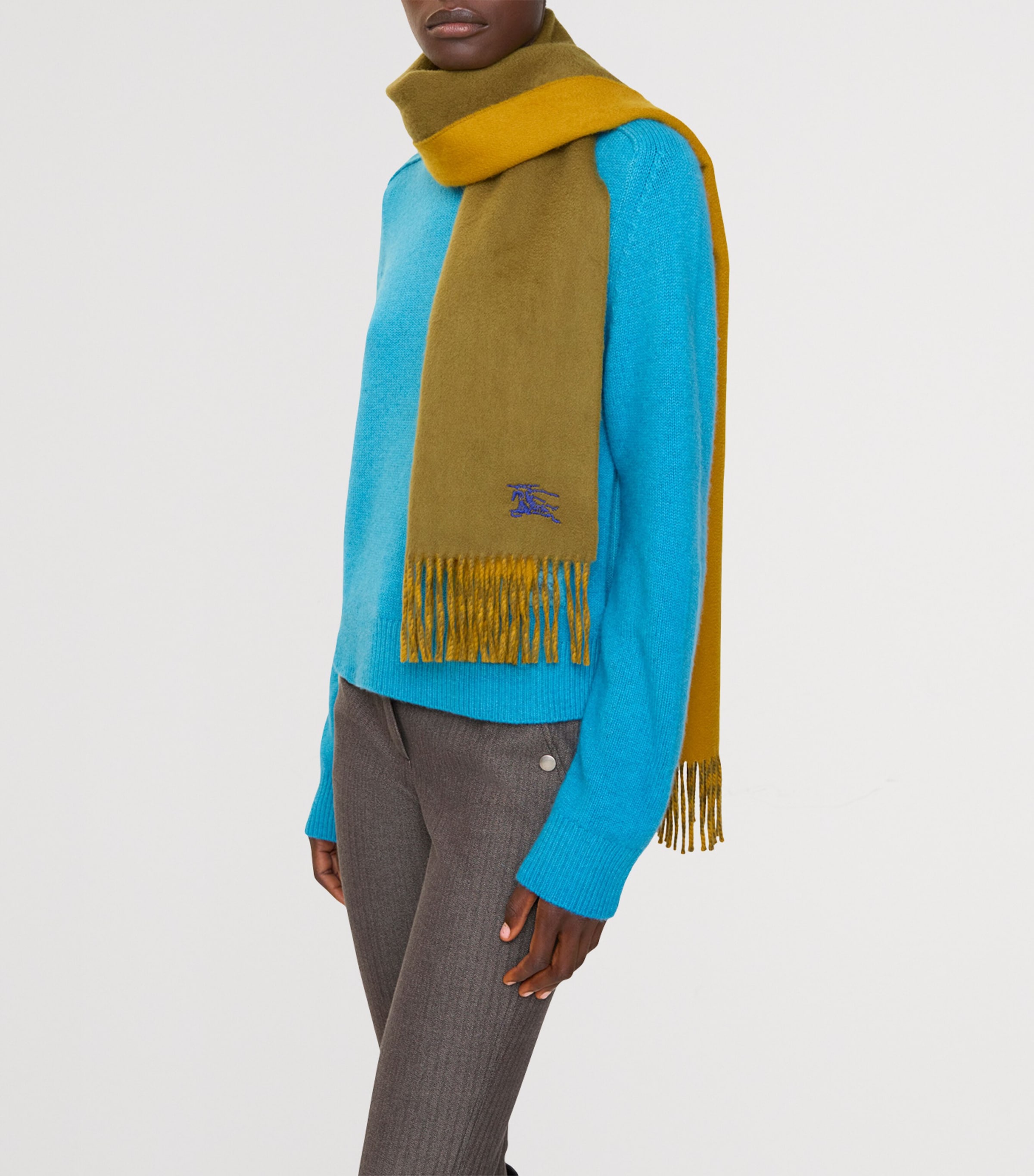 Cashmere Reversible EKD Scarf PEA GREEN/TEAKYELLOW Image 4