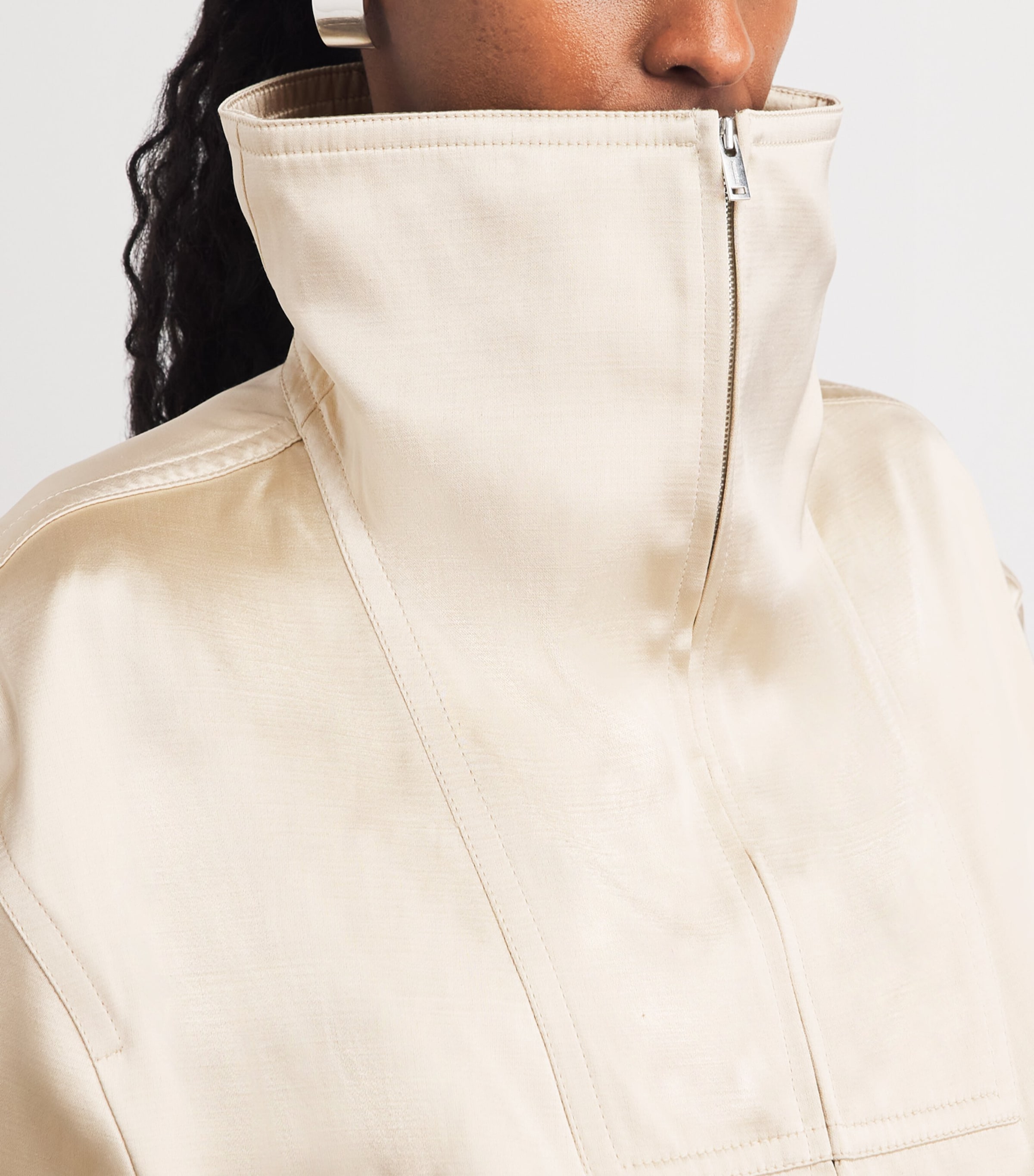 Nanushka Womens Satin Alonza Bomber Jacket Creme Image 3