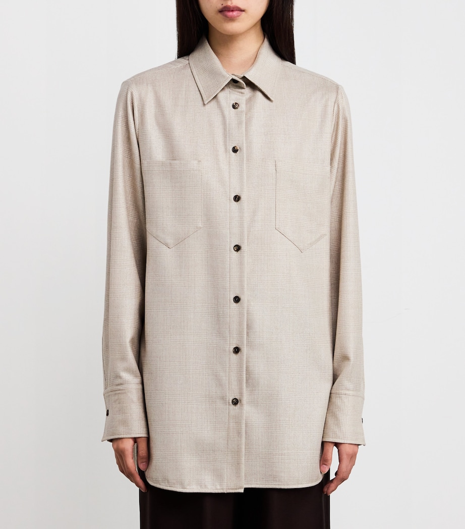 Kiton Womens Virgin Wool Check Shimmer Oversized Shirt Beige Image 3