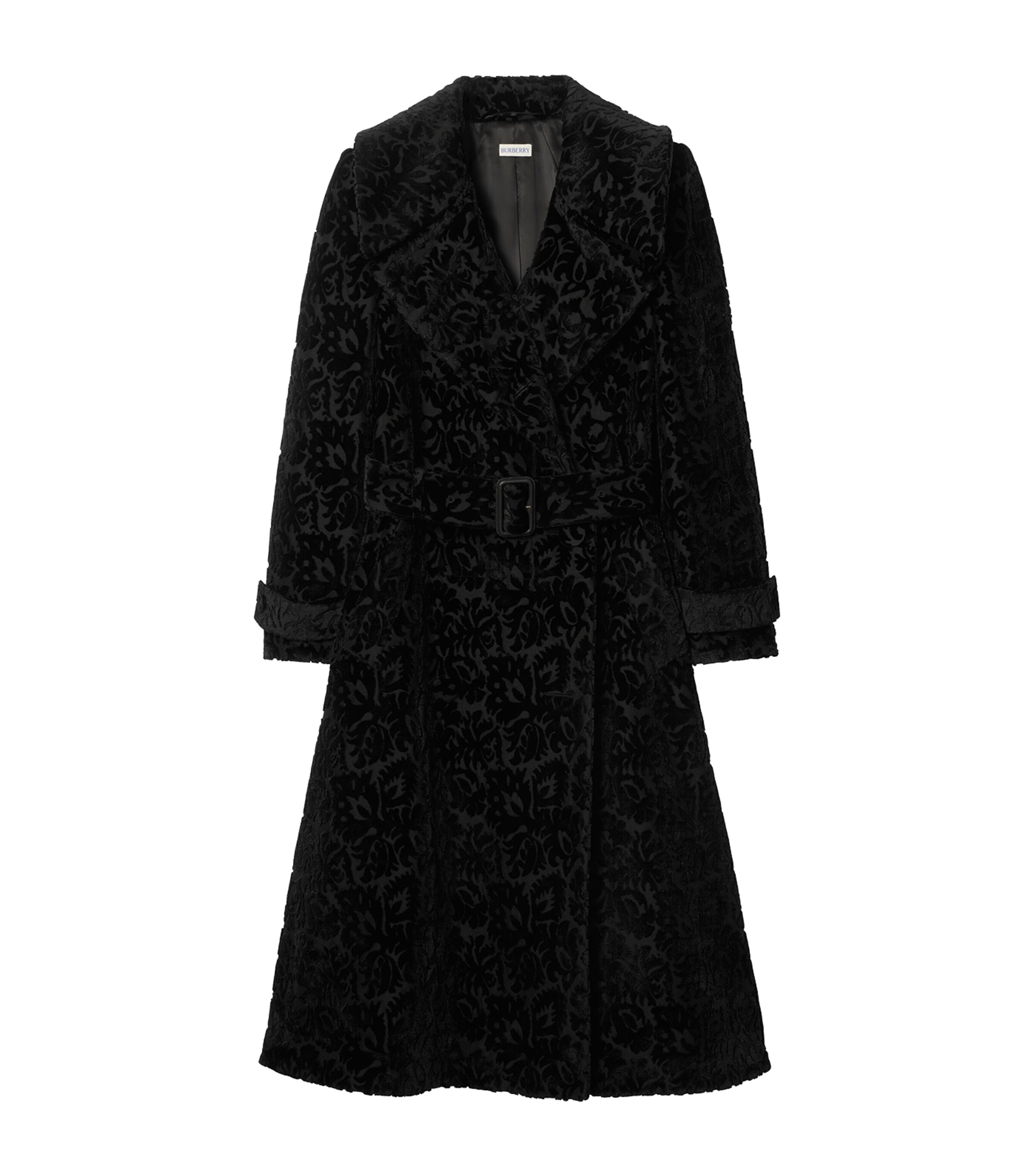 Burberry Womens Silk-Blend Velvet Tailored Coat Black Ip Pattern Image 1