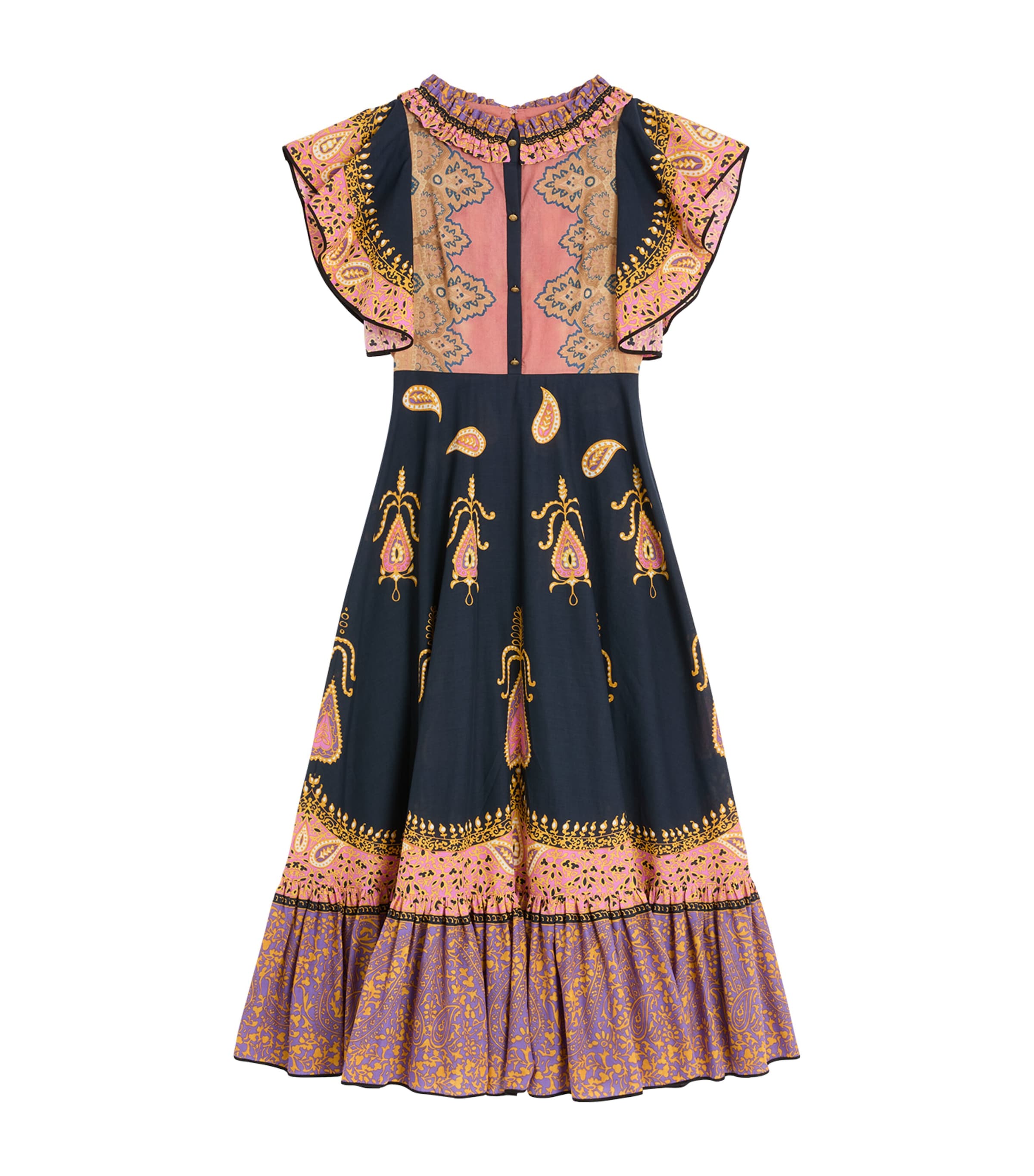 Valentino Ruched Tiered Paisley-print Cotton-muslin Midi Dress