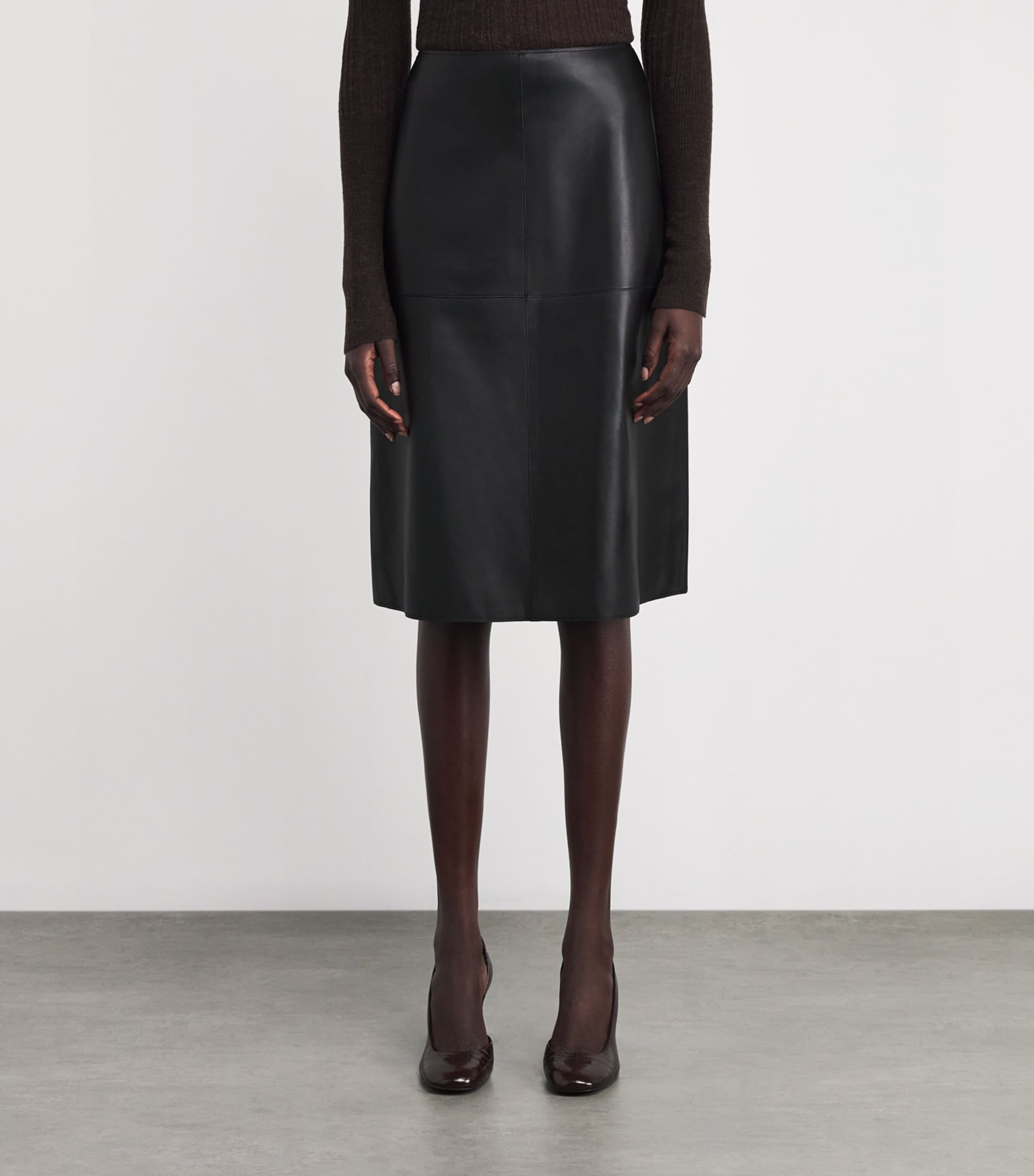 Niven Leather Midi Skirt BLACK Image 3