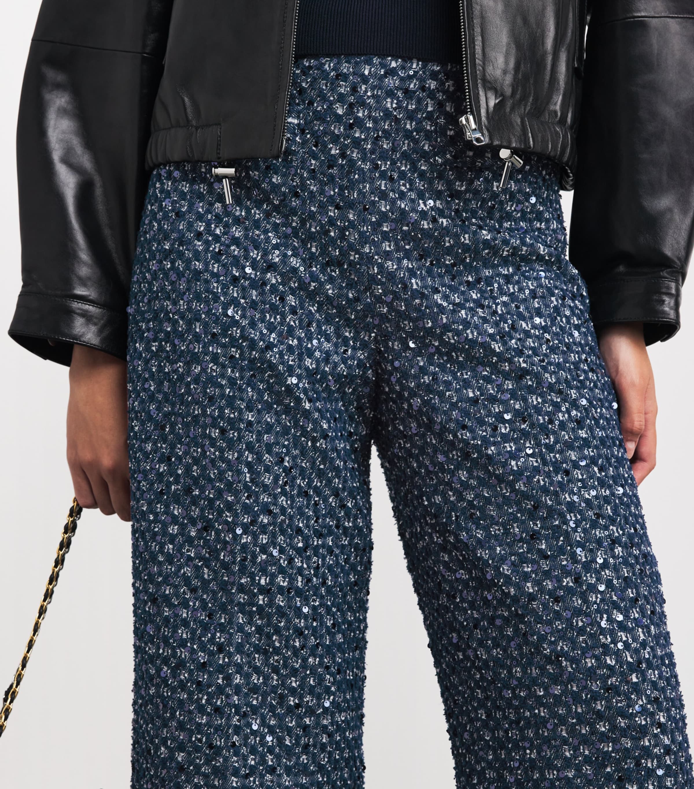 Sandro Paris Womens Sequinned Tailored Trousers Navy Blue Image 3