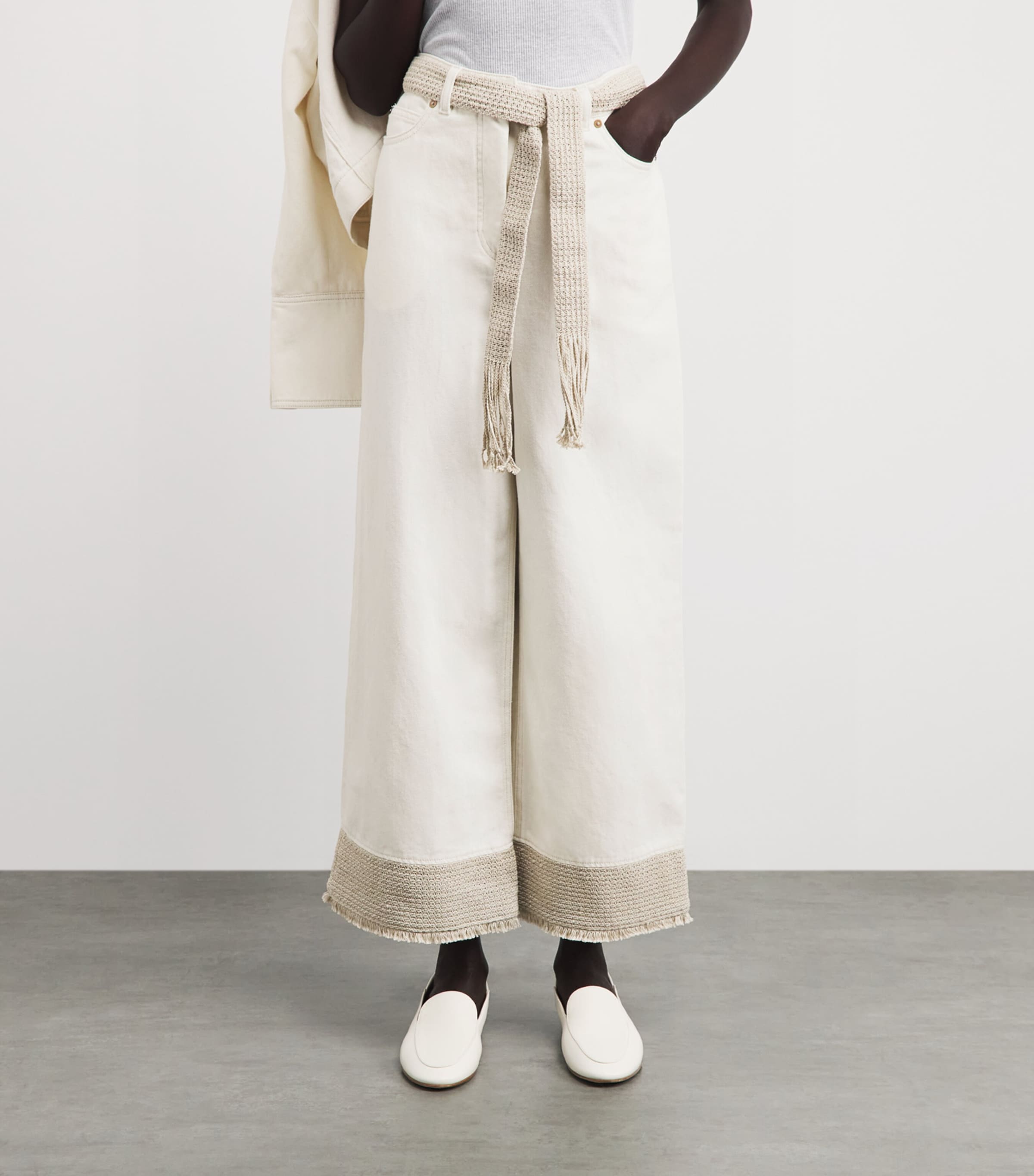 Agnona Womens Cropped Wide-Leg Jeans White Image 4