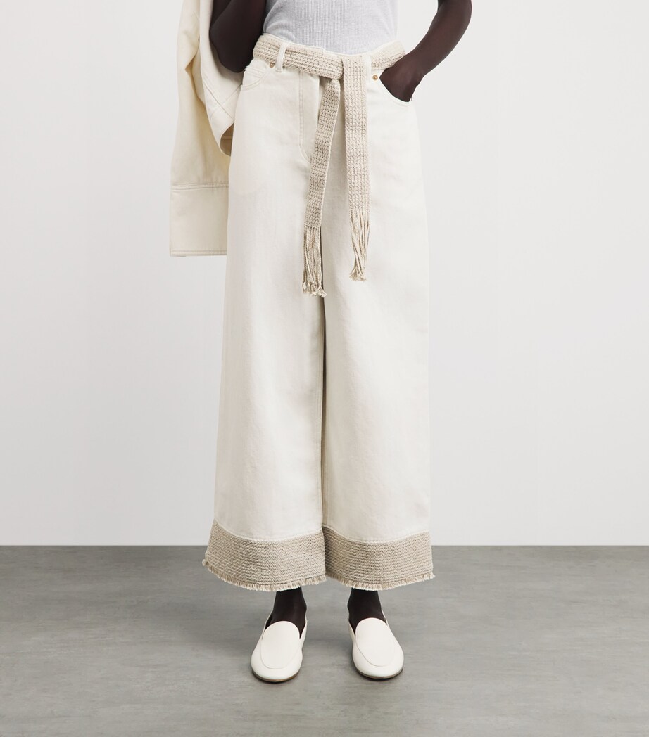Agnona Womens Cropped Wide-Leg Jeans White Image 4