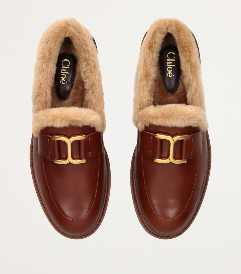 Chloé Shearling-Trimmed Leather Marcie Loafers Tan Image 4