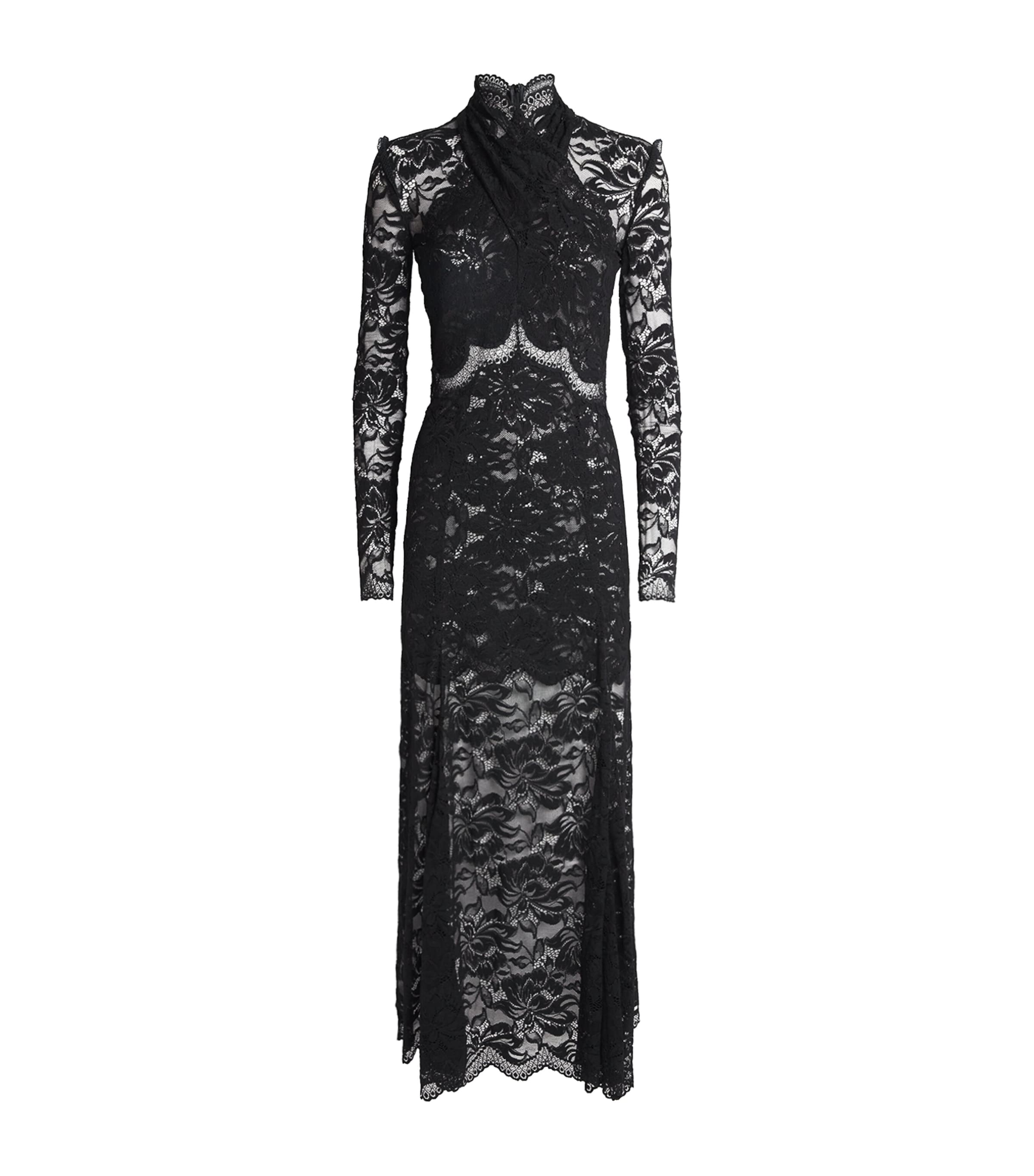 Lace Mock-Neck Maxi Dress P001 BLACK Image 1