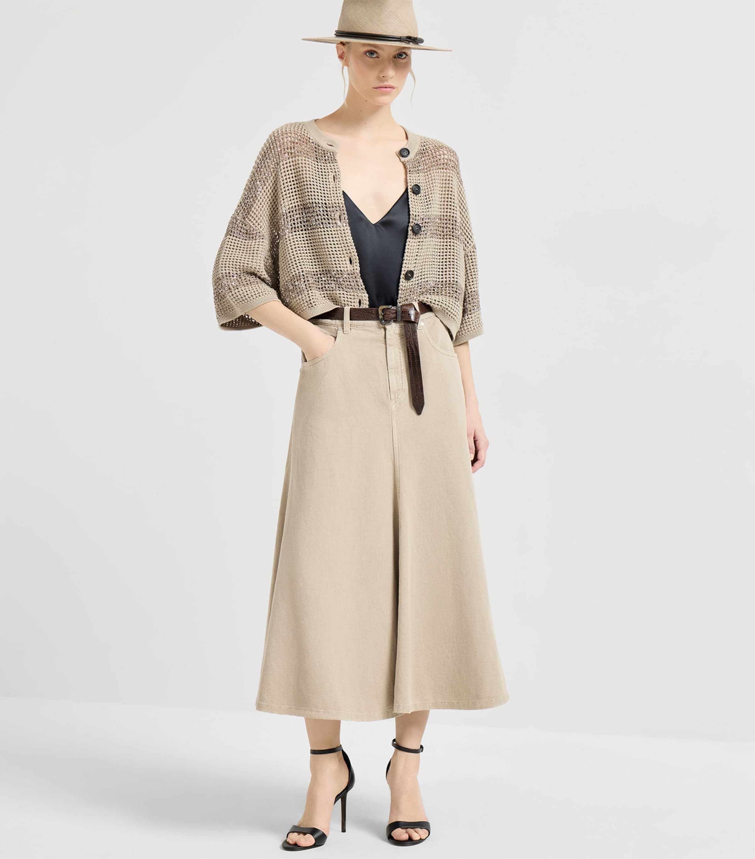 Brunello Cucinelli Womens Cotton-Linen Midi Skirt Image 4