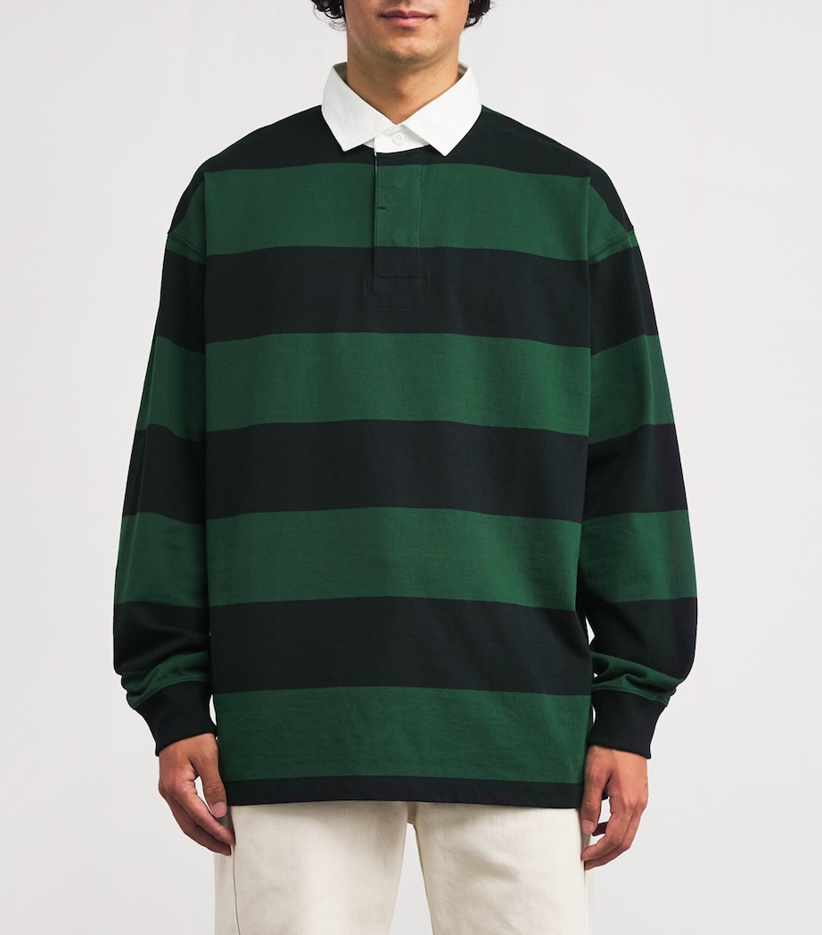 Cotton Stripe Big Fit Rugby Shirt GREEN Image 3