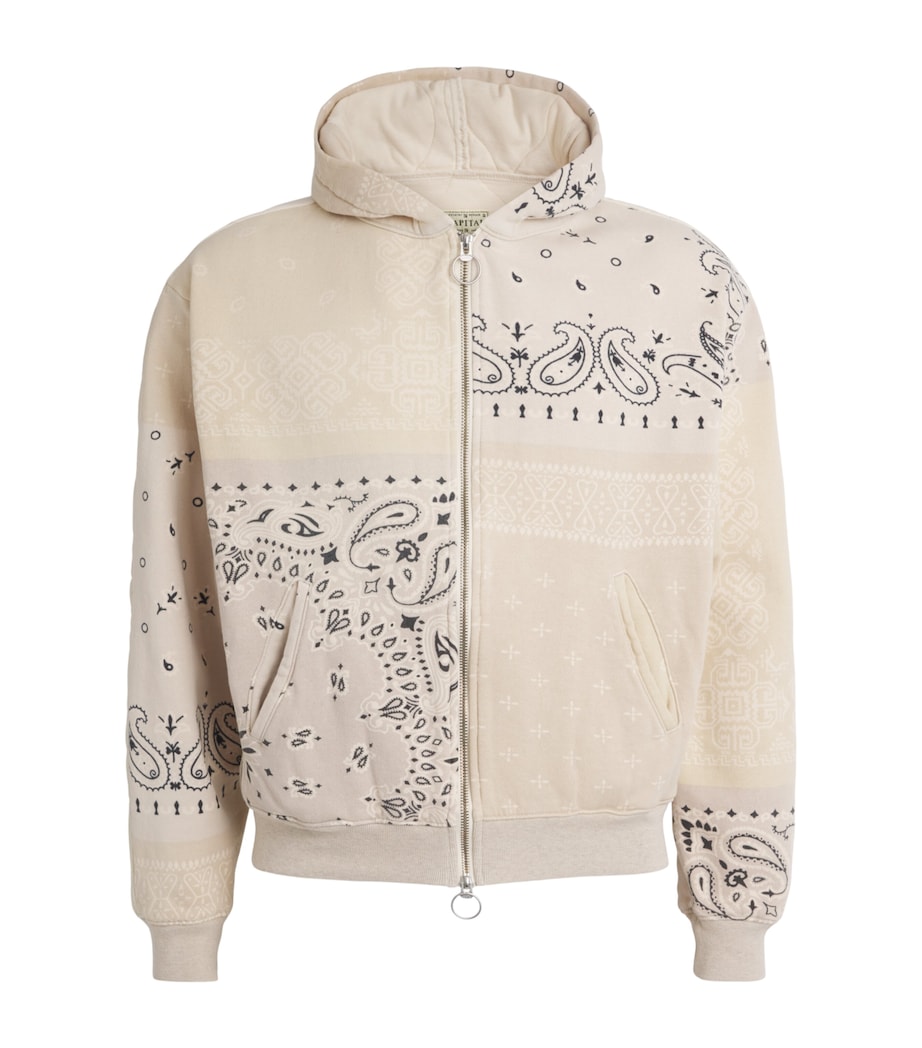 Kapital Mens Cotton Quilted Bandana Hoodie Ecru Image 1