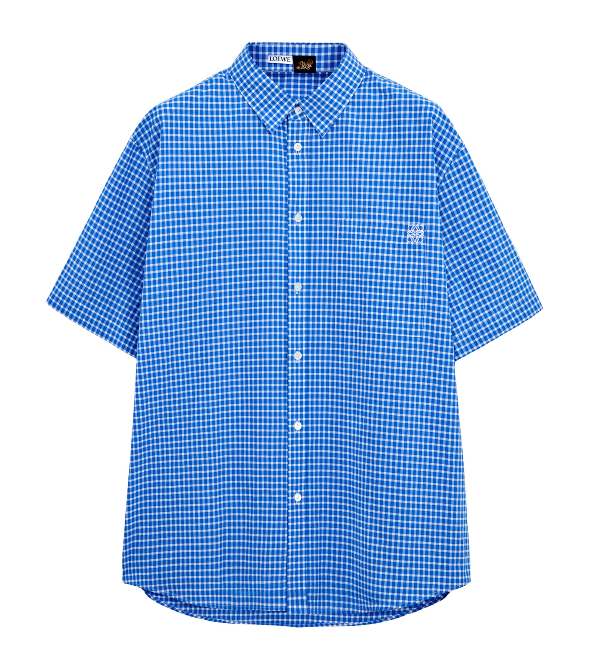 LOEWE Mens x Paula’s Ibiza Check Anagram Shirt Blue/white Image 1