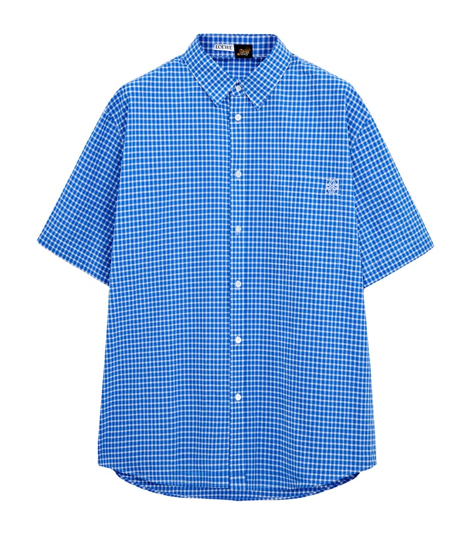 LOEWE Mens x Paula’s Ibiza Check Anagram Shirt Blue/white Image 1
