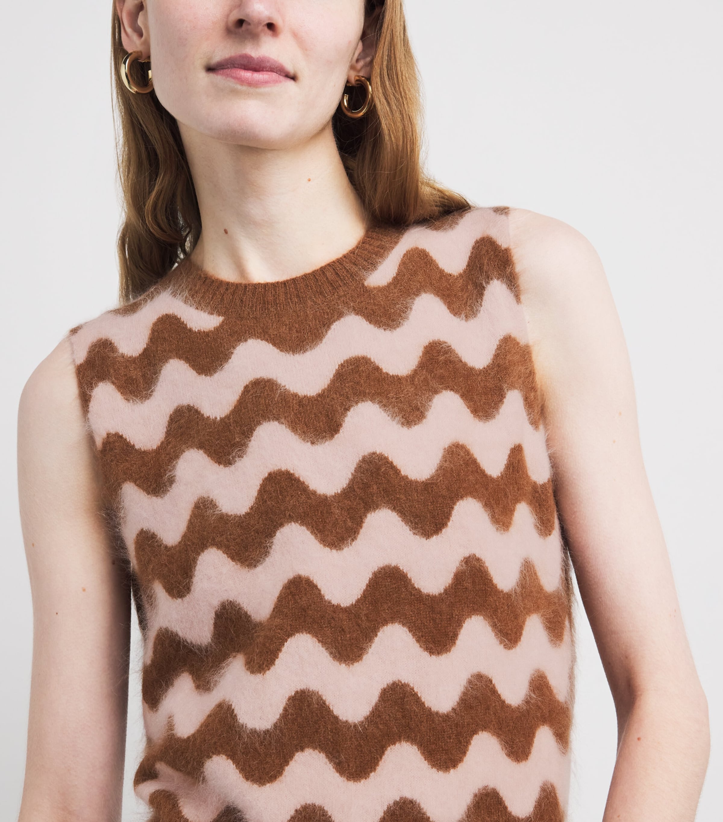 Brushed Cashmere Stripe Sweater Vest CARAMEL/SMOKE PINK Image 6