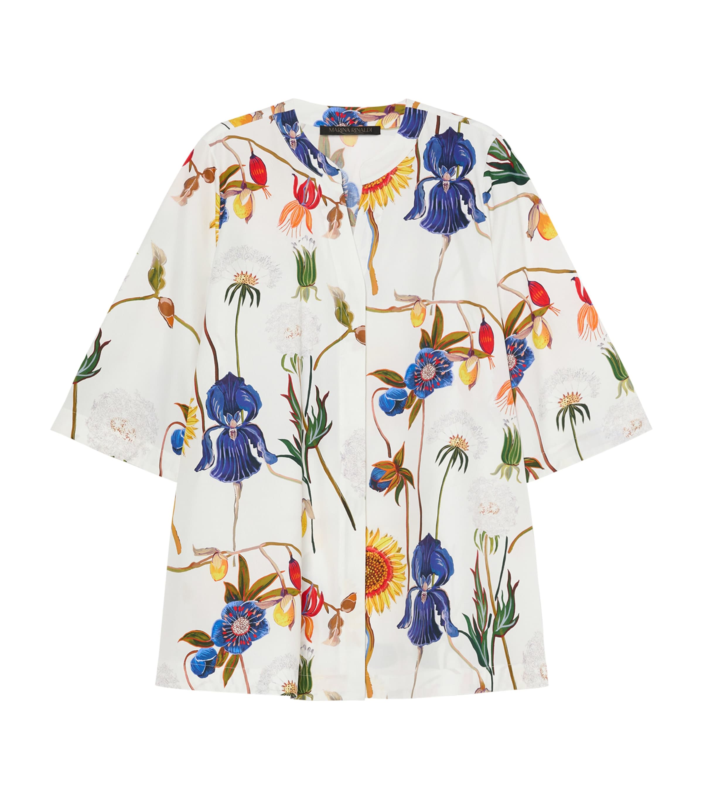 Marina Rinaldi Womens Cotton Floral Blouse White Image 1