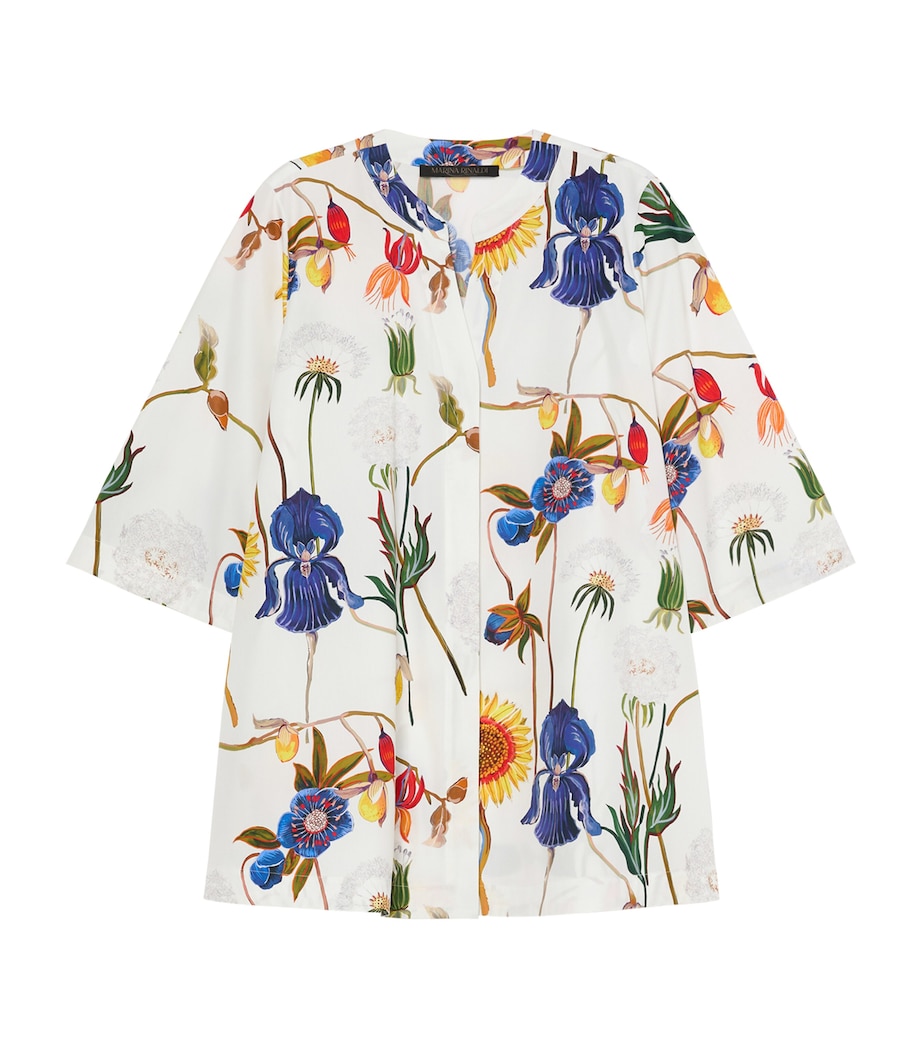 Marina Rinaldi Womens Cotton Floral Blouse White Image 1