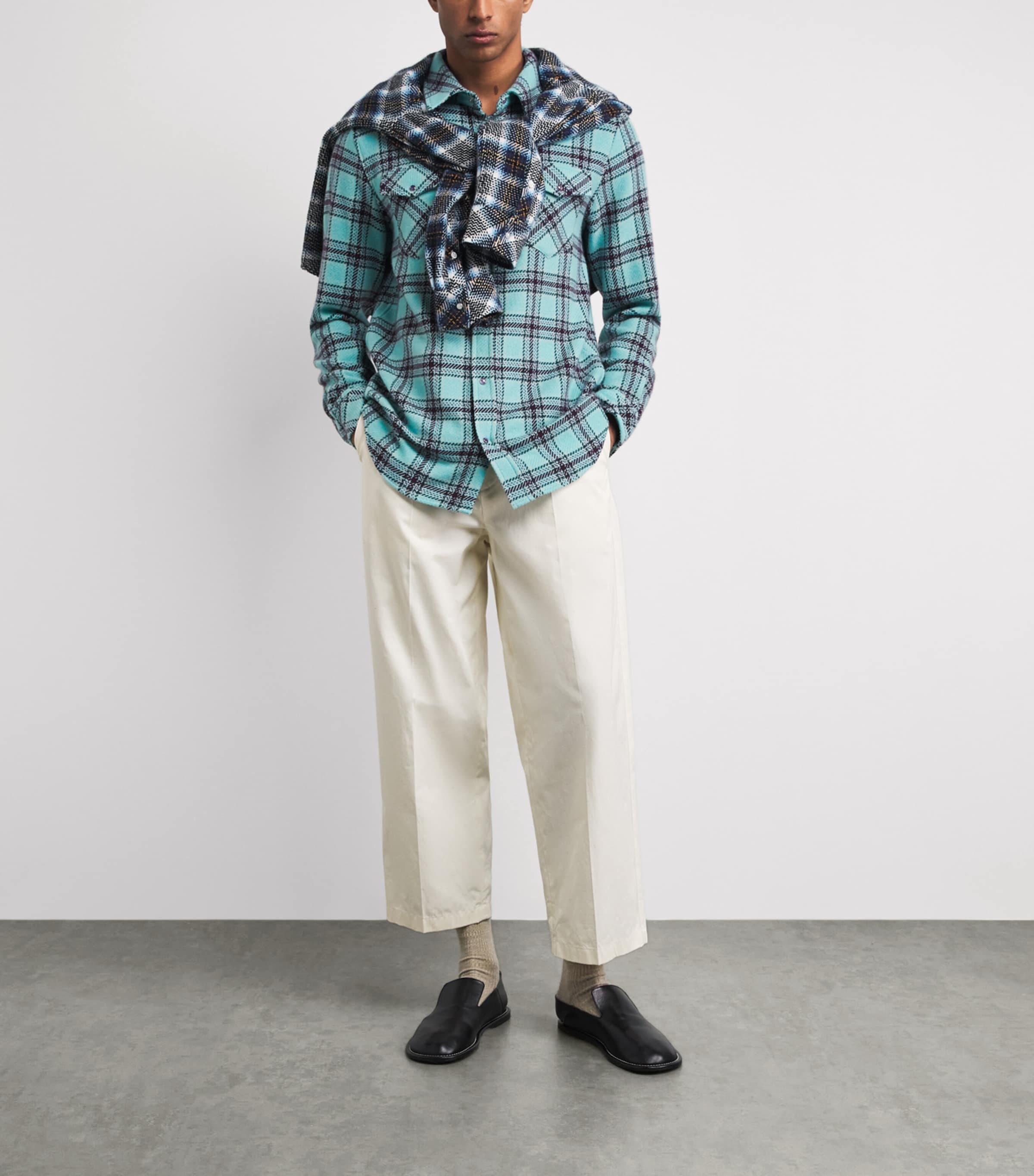 GOD'S TRUE CASHMERE Mens Cashmere Tartan Lagoon Shirt Amethyst Image 2
