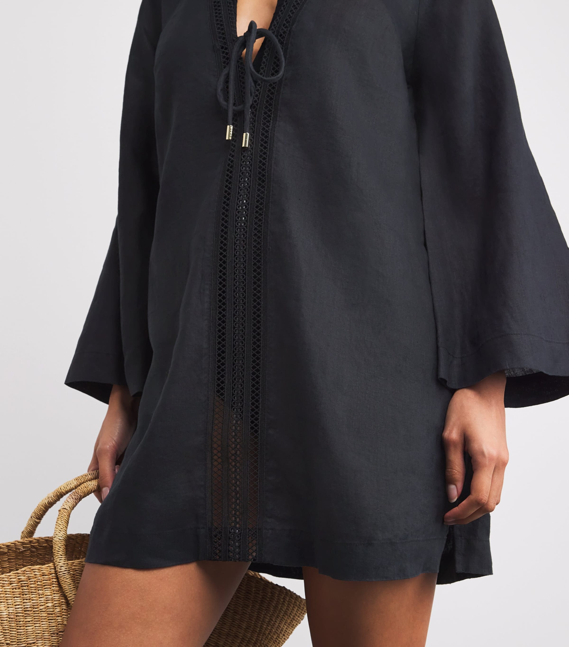 Linen Meteora Mini Kaftan BLK-BLK/LINEN Image 4