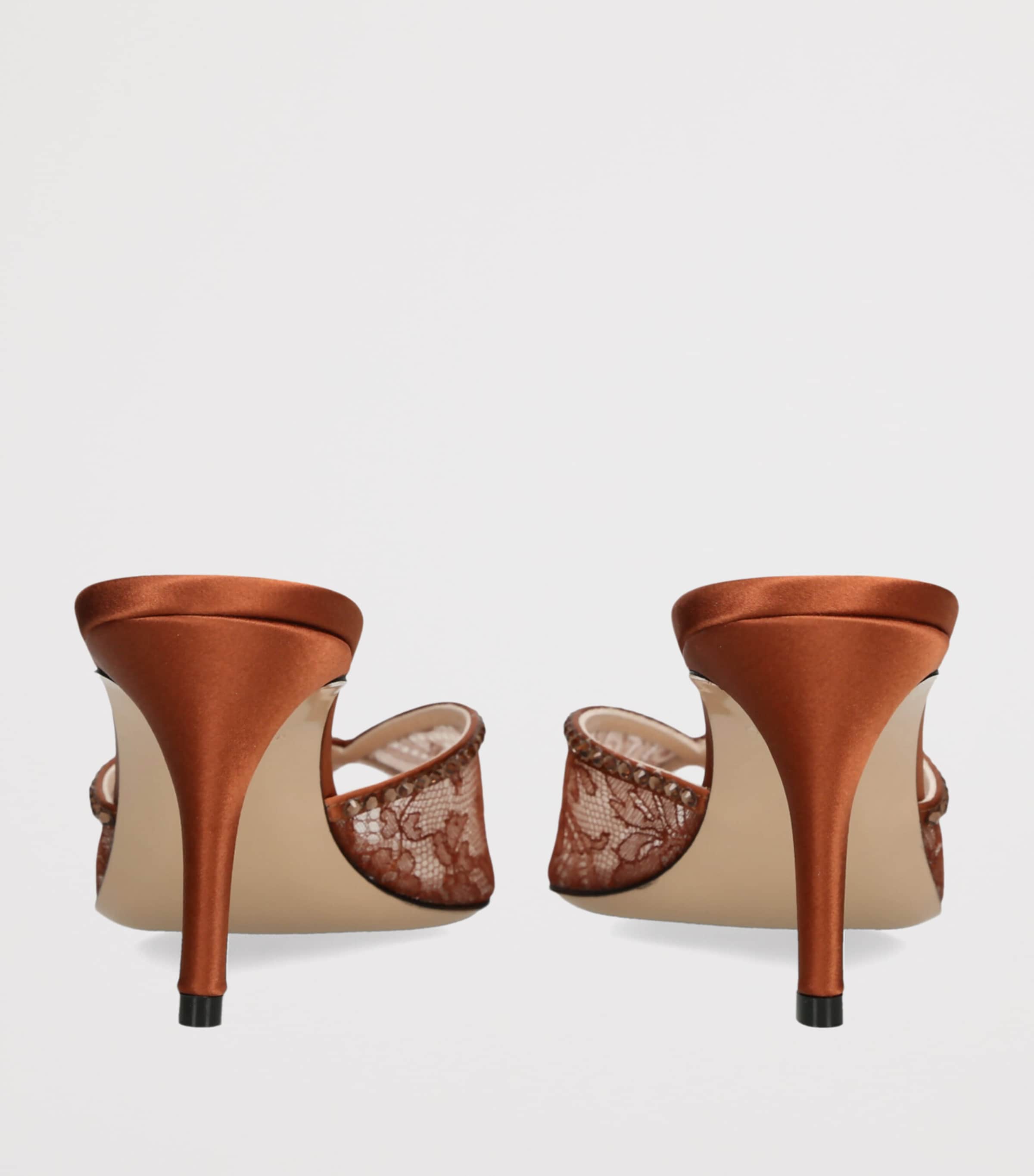 Andrea Wazen Embellished Lace Katy Heeled Mules 75 Brown Image 4