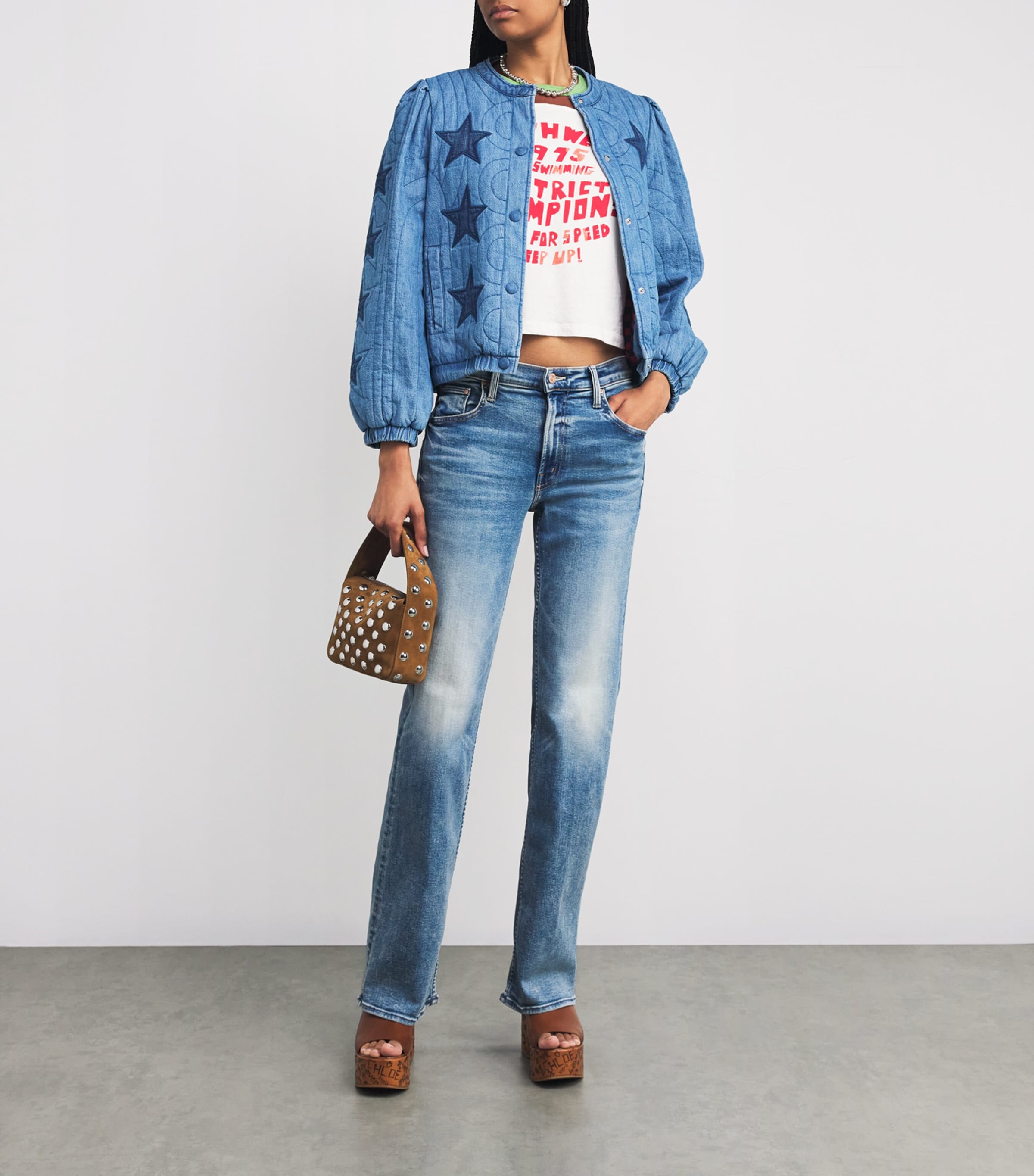 MOTHER Womens The Bookie Sneak Straight Jeans Eye Of The Tiger Image 2