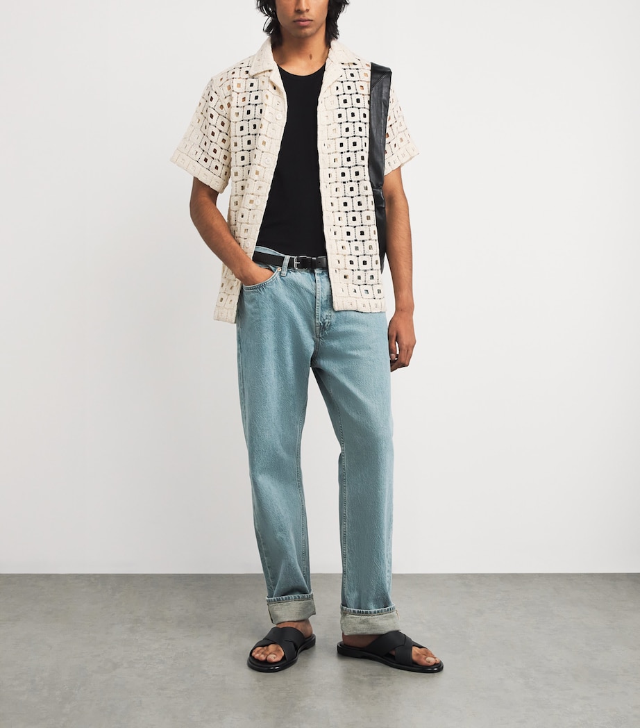 Cotton-Blend Open-Crochet Knit Shirt 2- IVORY Image 2