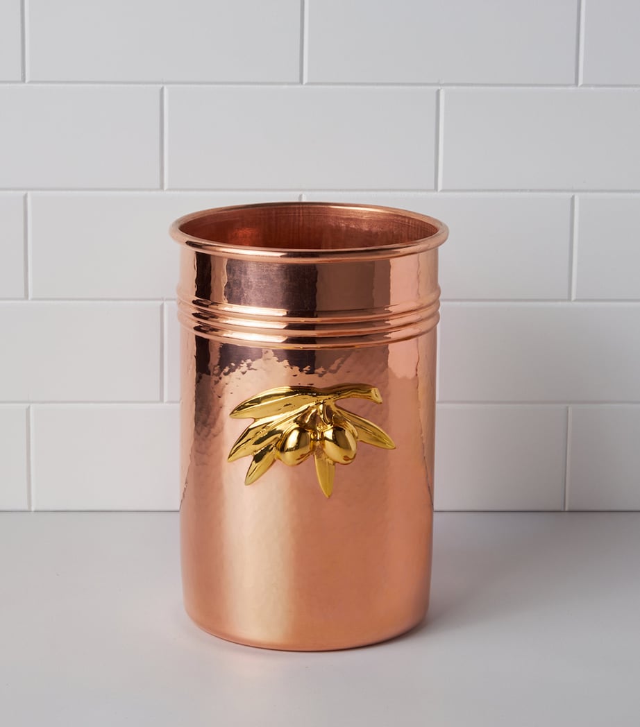 Set of 6 Olive Wood Utensils and Copper Utensil Holder COPPER Image 2