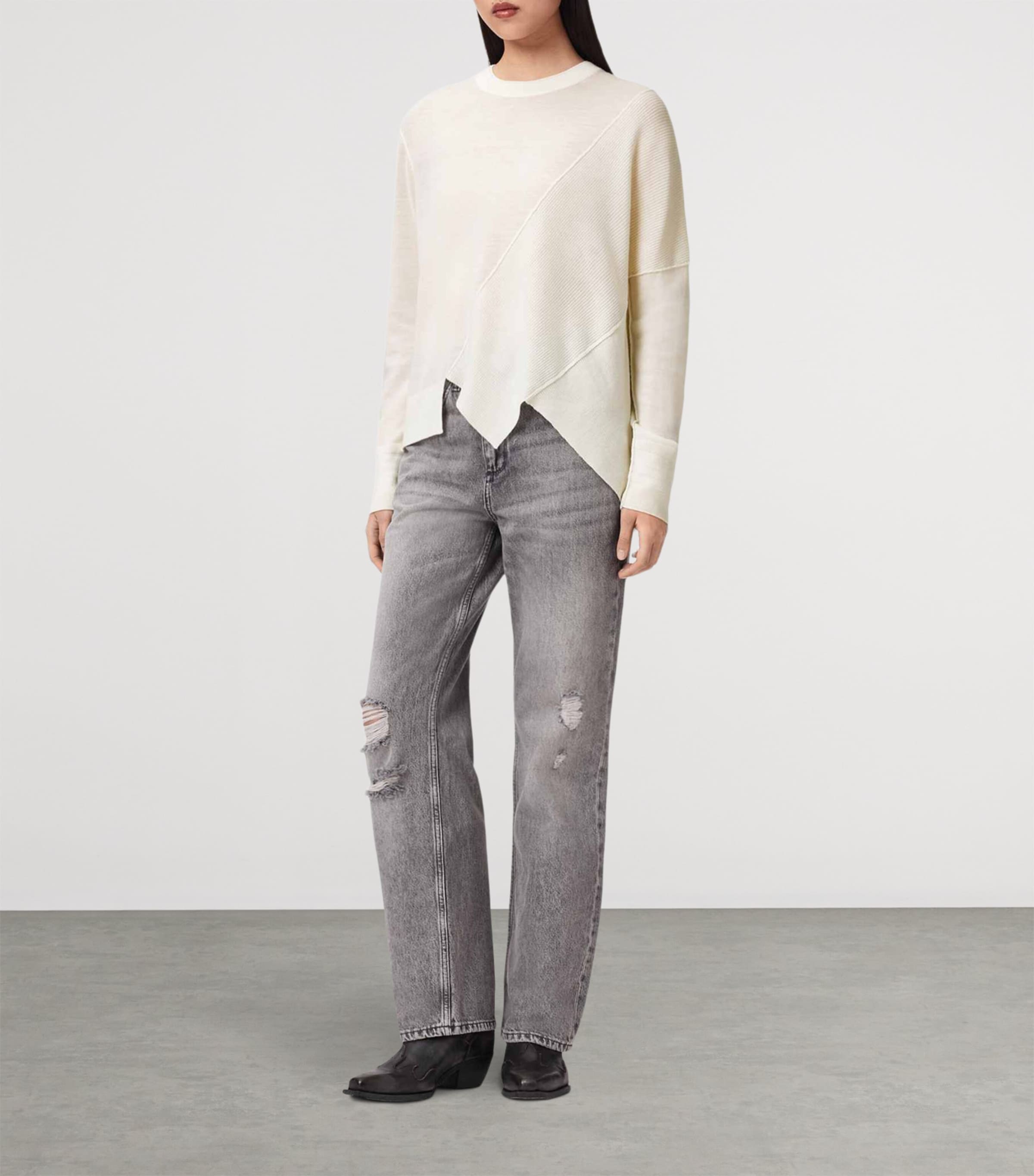 AllSaints Womens Wool Asymmetric Isla Sweater Chalk White Image 2