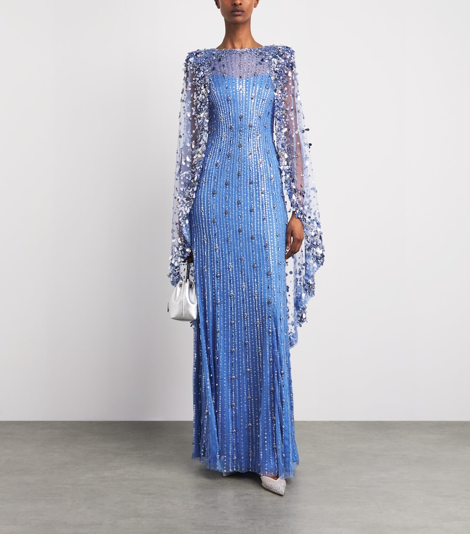 Jenny Packham Womens Embellished Blaize Cape Gown Cornflower Image 2