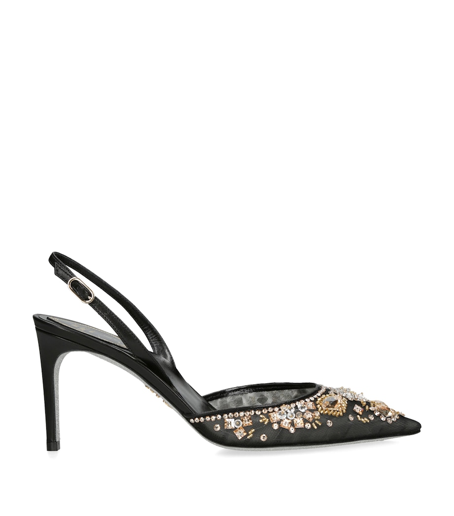René Caovilla Lace Slingback Pumps 80 Black Image 1