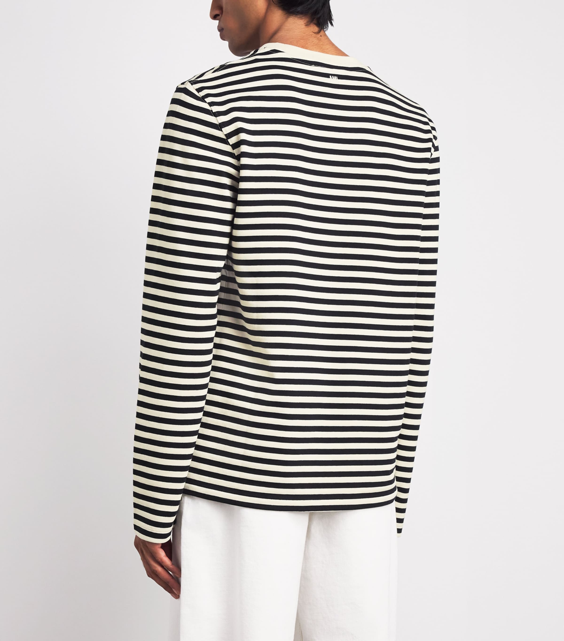 AMI Paris Mens Cotton Stripe Long-Sleeve T-Shirt Noir/ivoire Image 5