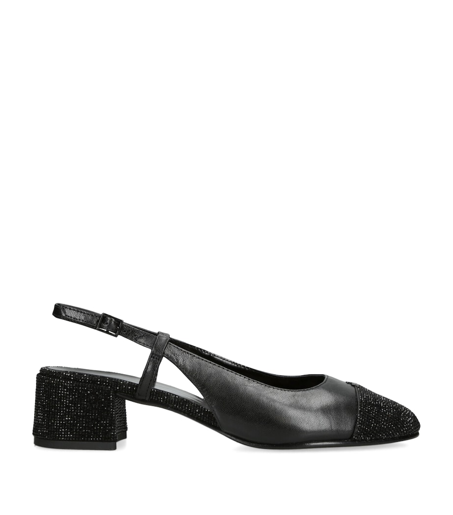 Tory Burch Leather Embellished Slingback Pumps 45 Black Image 1