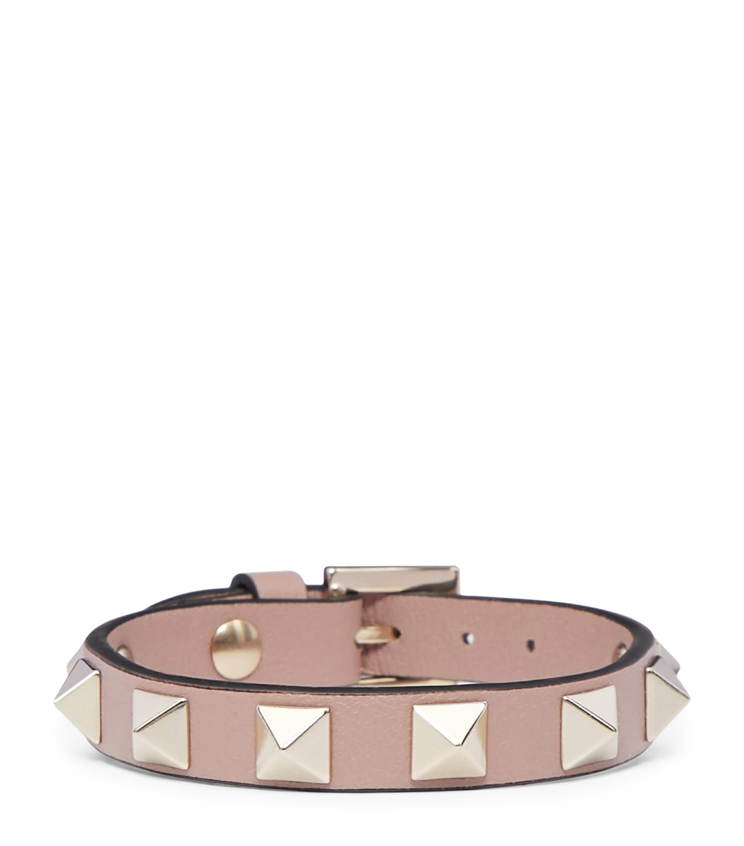 Valentino Garavani Rockstud Leather Bracelet In Neutrals