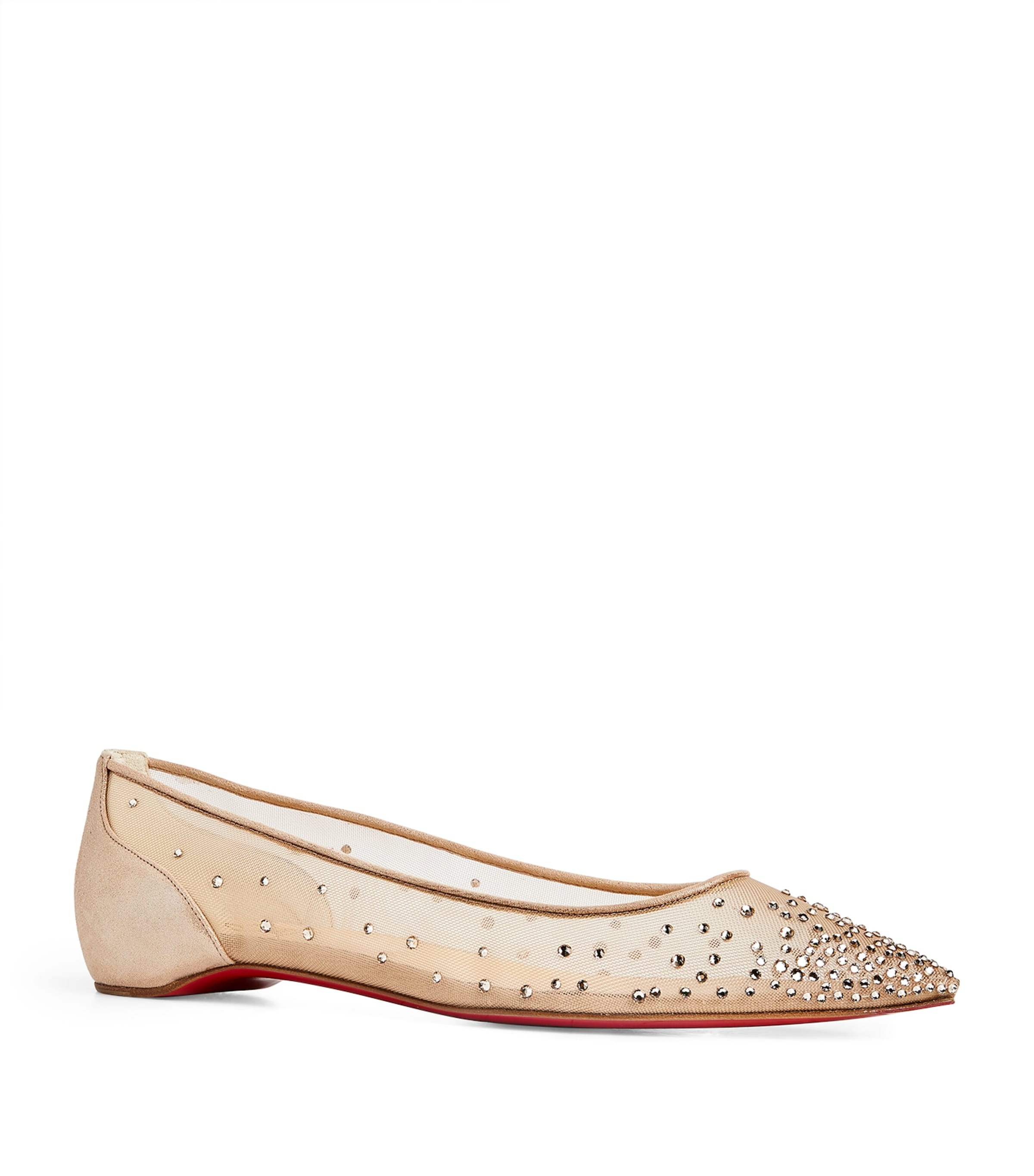Shop Christian Louboutin Follies Strass Suede Flats In Beige