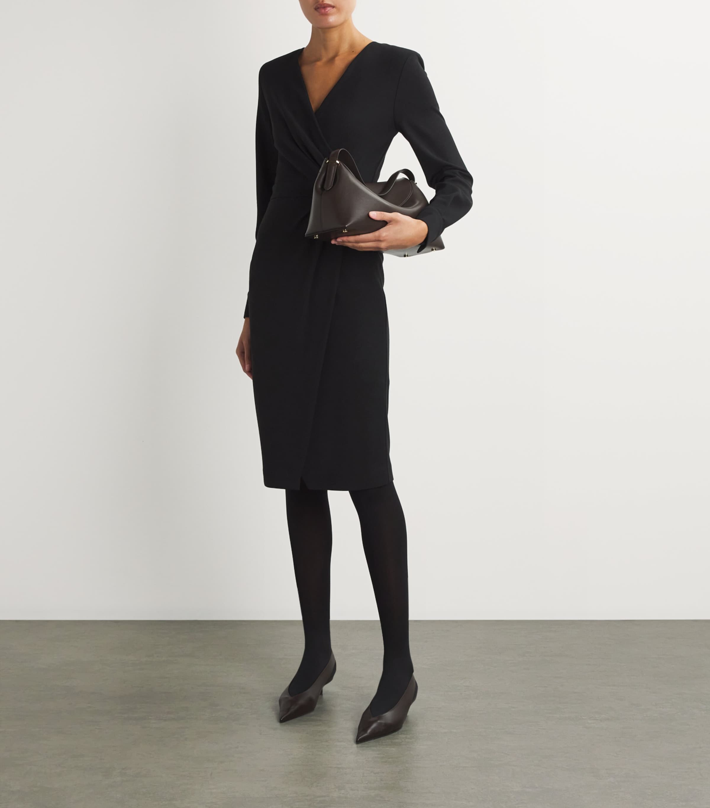 Max Mara Black Jersey V-Neck Midi Dress | Harrods US